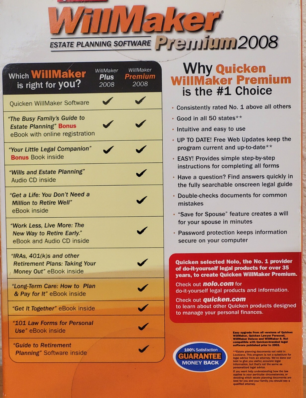 Quicken Willmaker Premium 2008 Estate Planning Software Windows 2000/XP/Vista