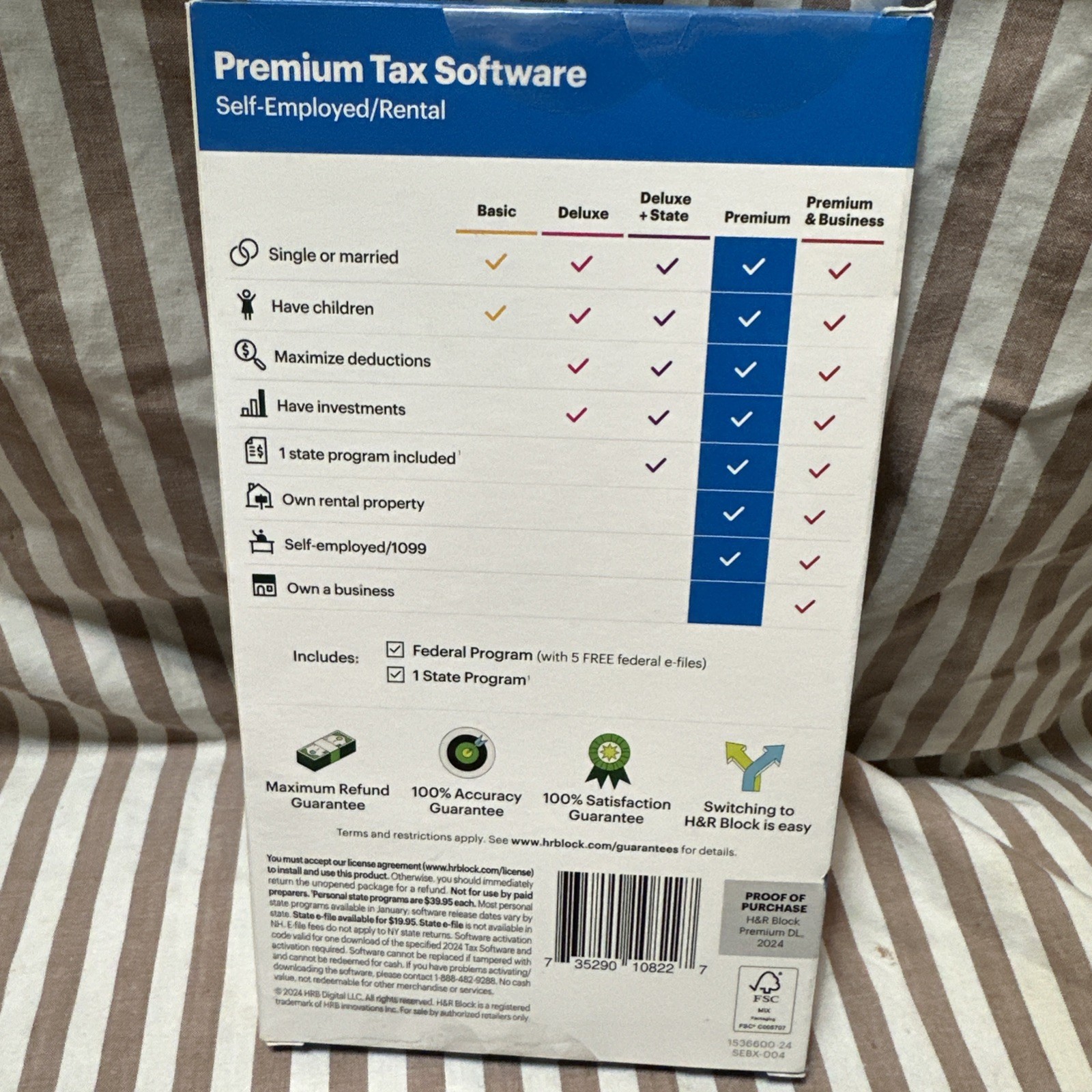 H&R Block Tax Software Premium 2024 PC/Mac Boxed Key Card USA like Turbotax HR