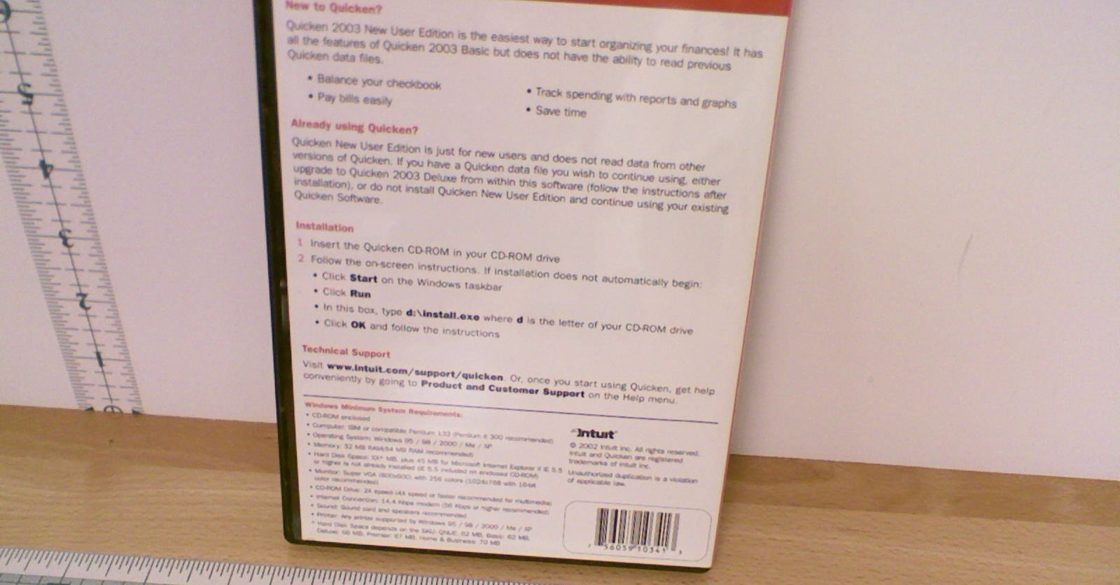 Intuit Quicken 2003 New User Edition Software CD-ROM WINDOWS 95 98 XP New
