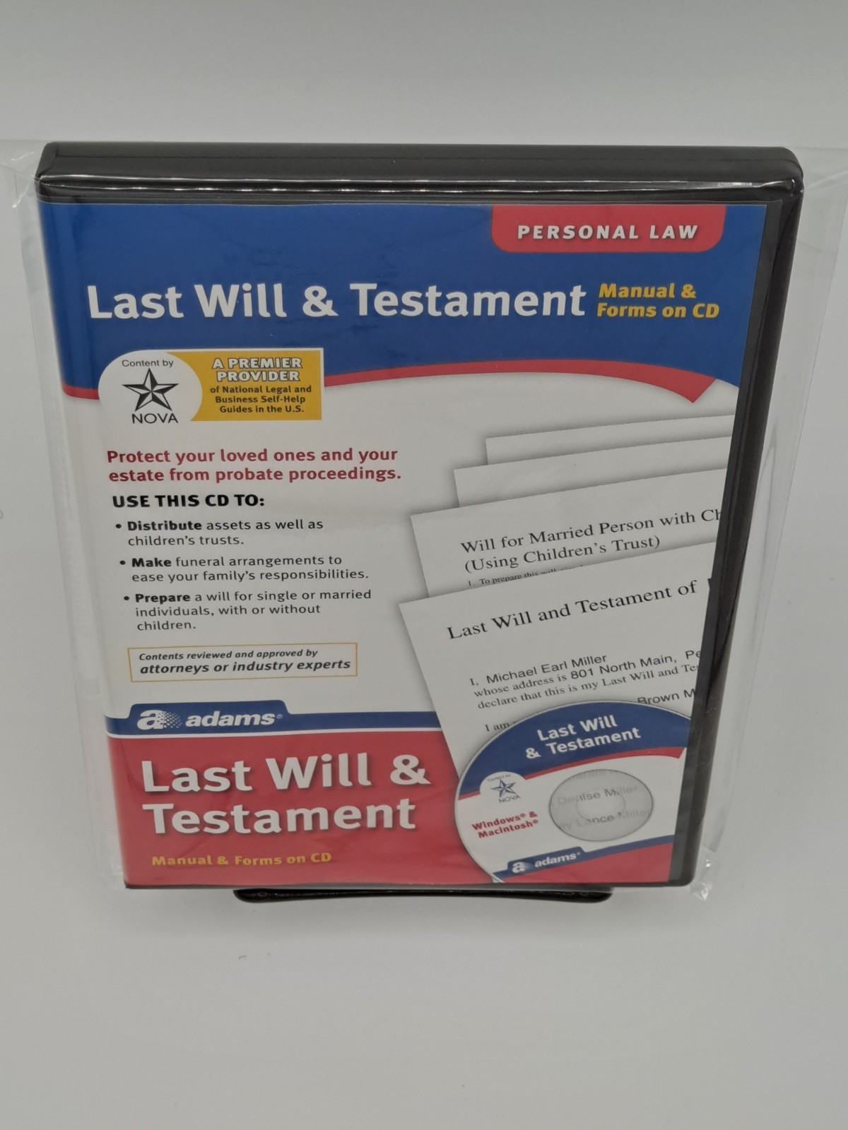 Adams Last Will & Testament Manual & Forms CD Windows/Mac Personal Law