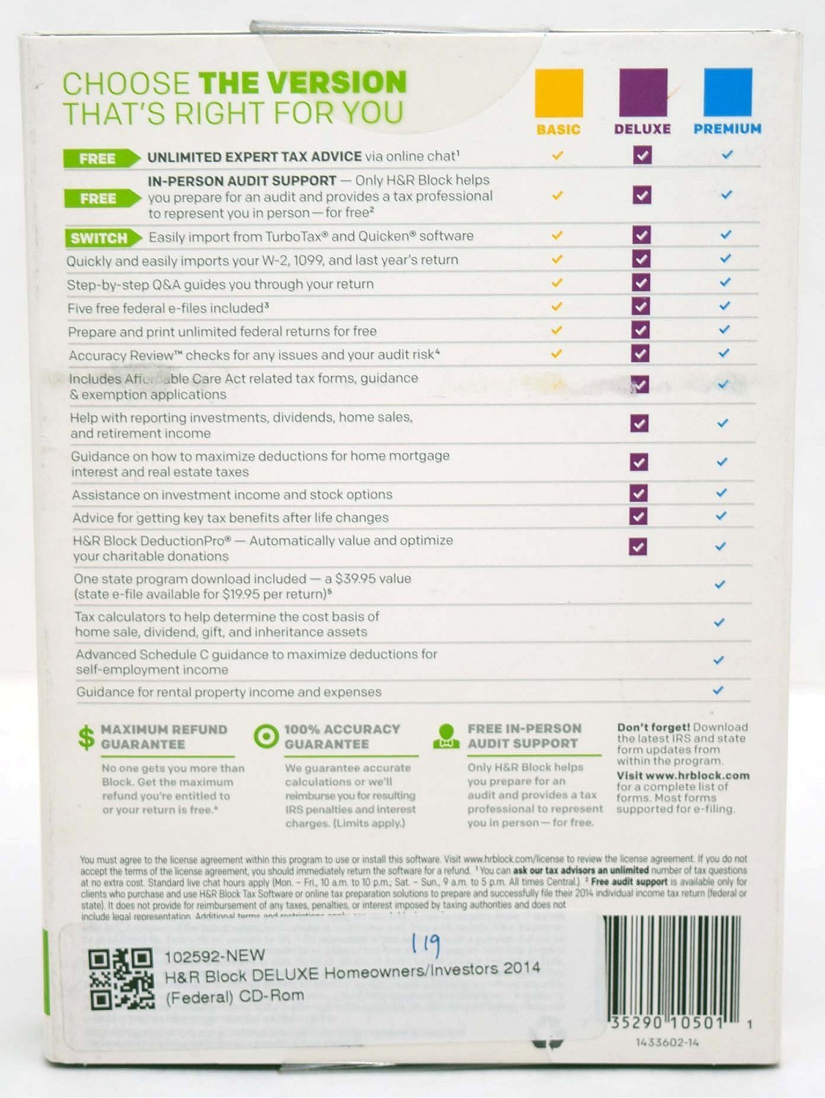 NEW H&R Block 2014 DELUXE Homeowner/Investor Tax Software taxes FEDERAL ONLY CD