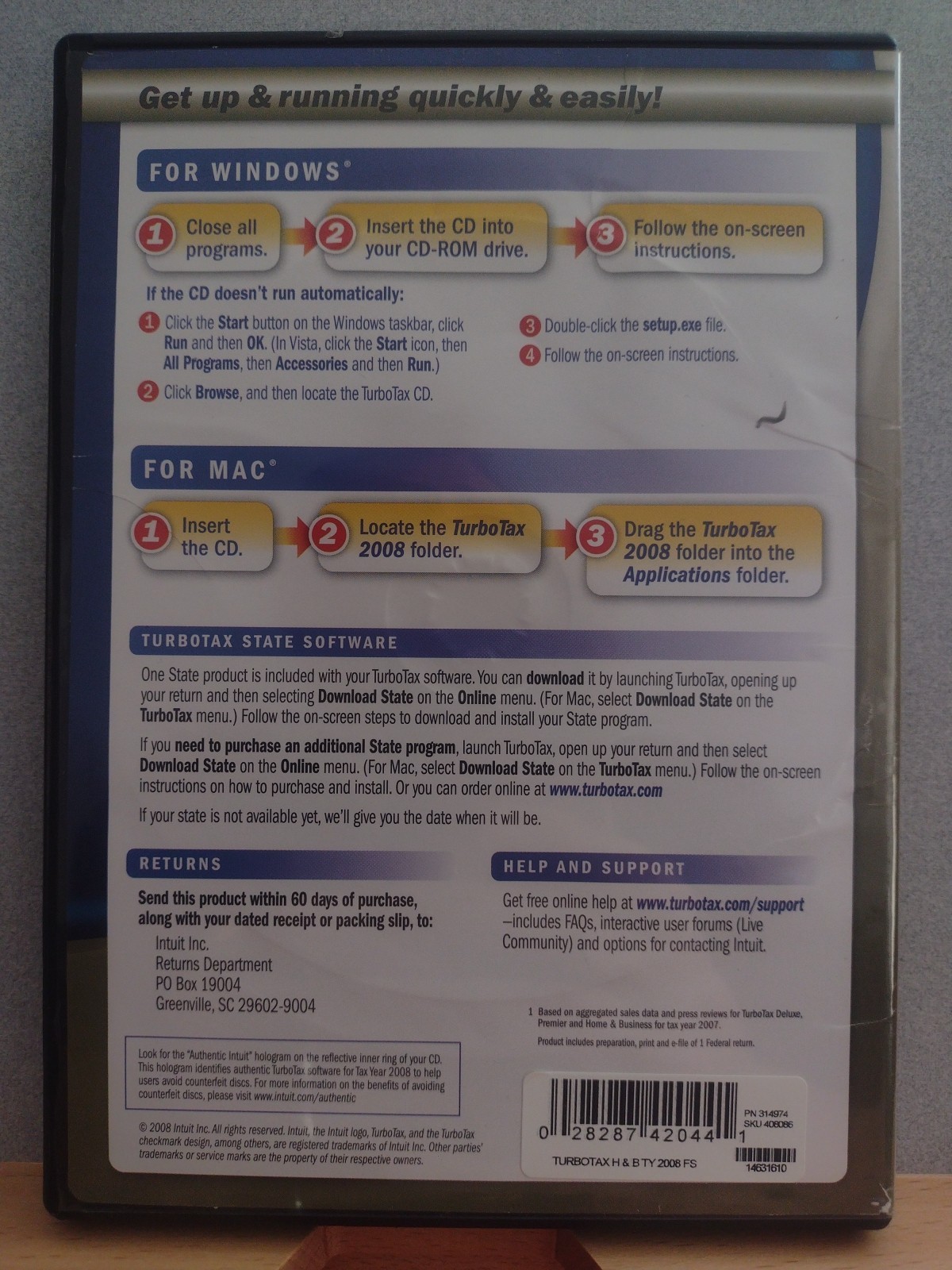 2008 TurboTax Home and Business CD Windows/Mac