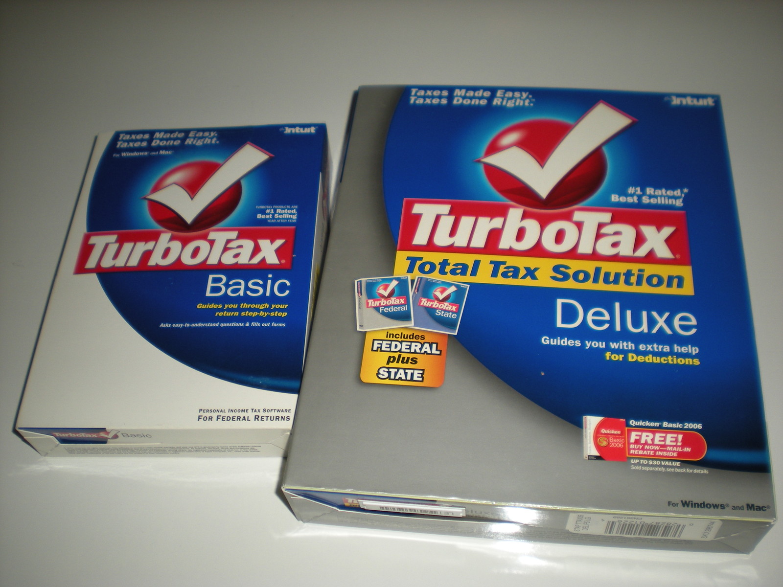 Turbotax 2005 Deluxe with state and Turbotax 2004 Basic. New.