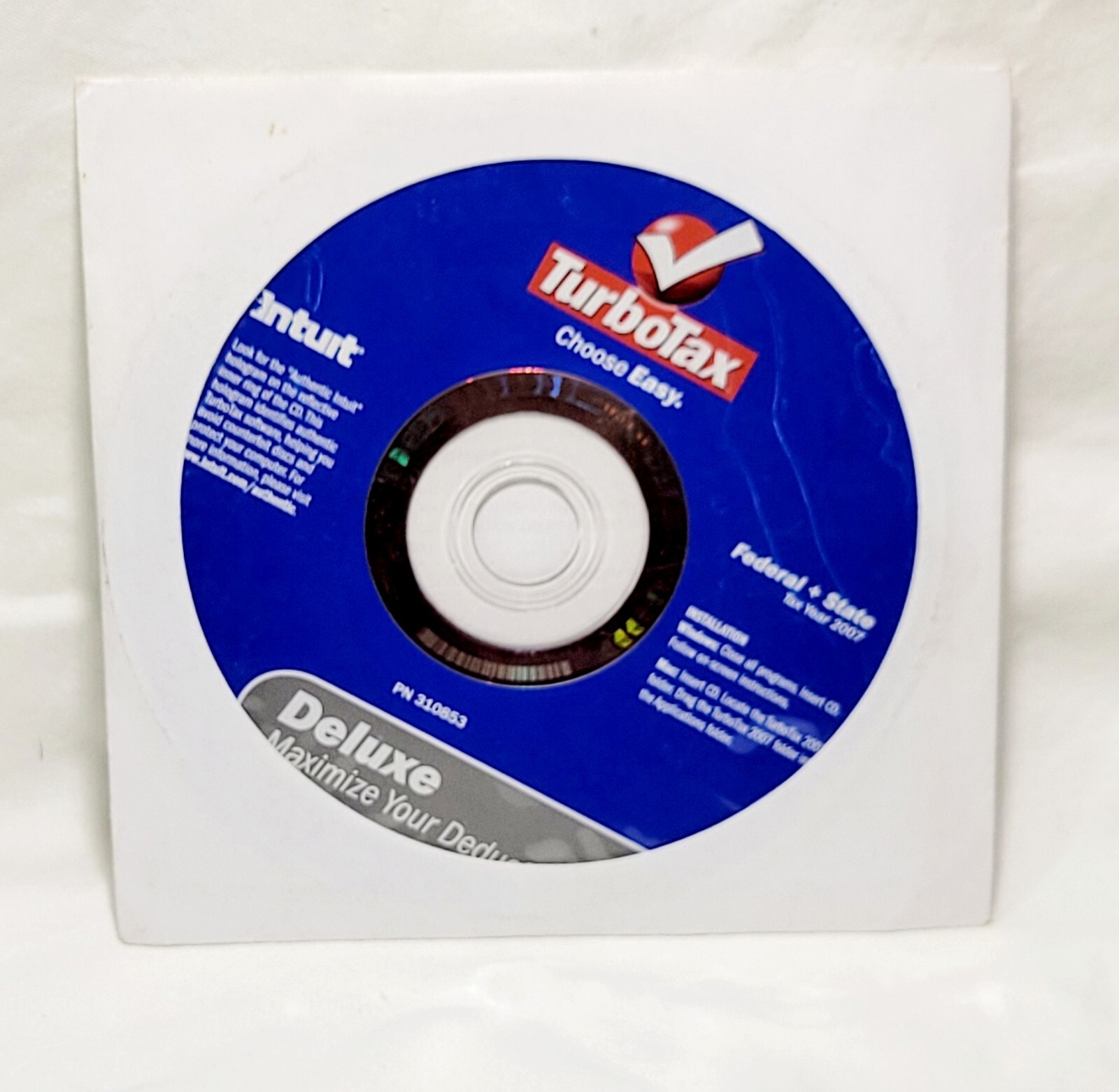 Turbo Tax Deluxe Federal & State Return Software for PC 2007 New Unused No Box