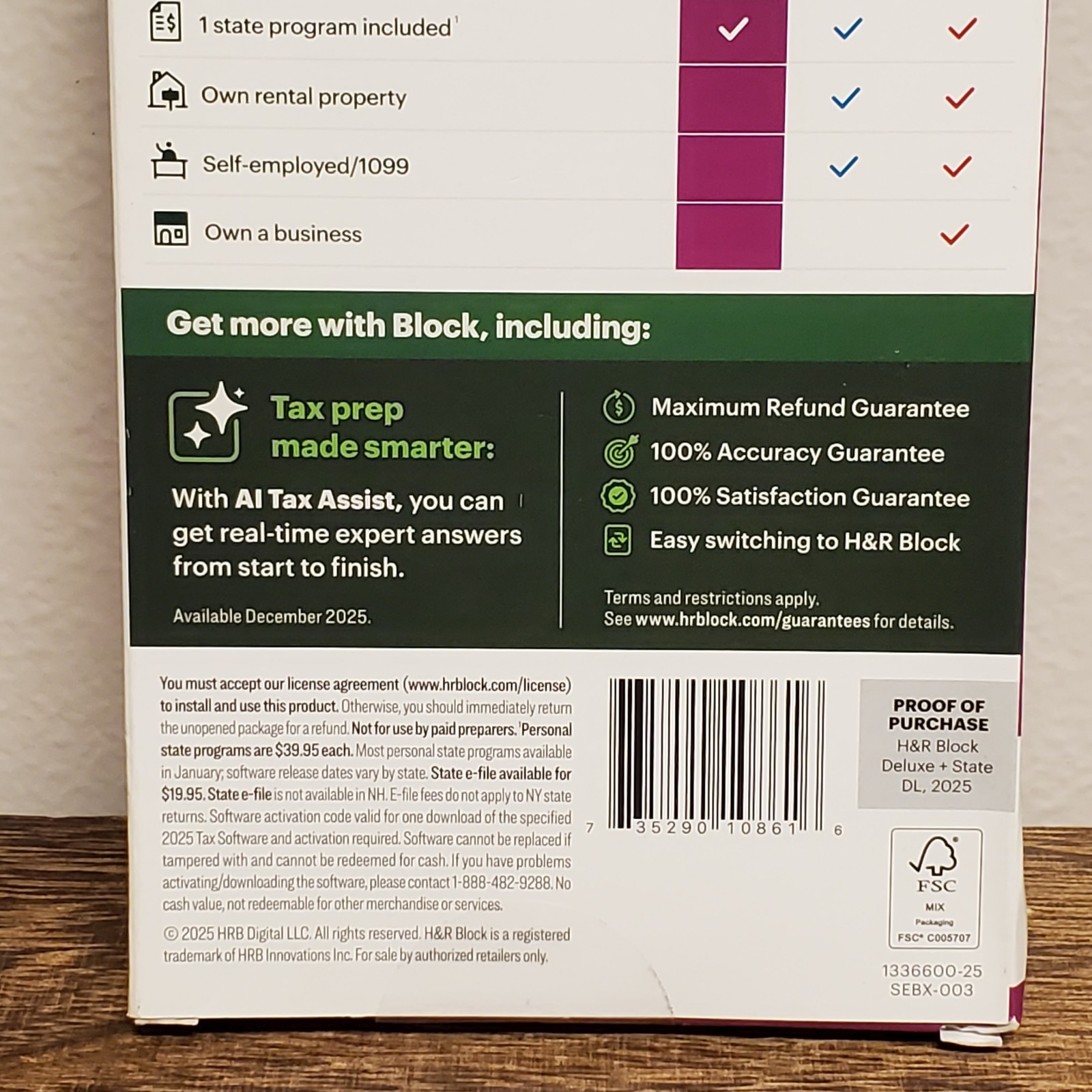 2025 H & R Block Deluxe + State Tax Deductions Software Key Card Download