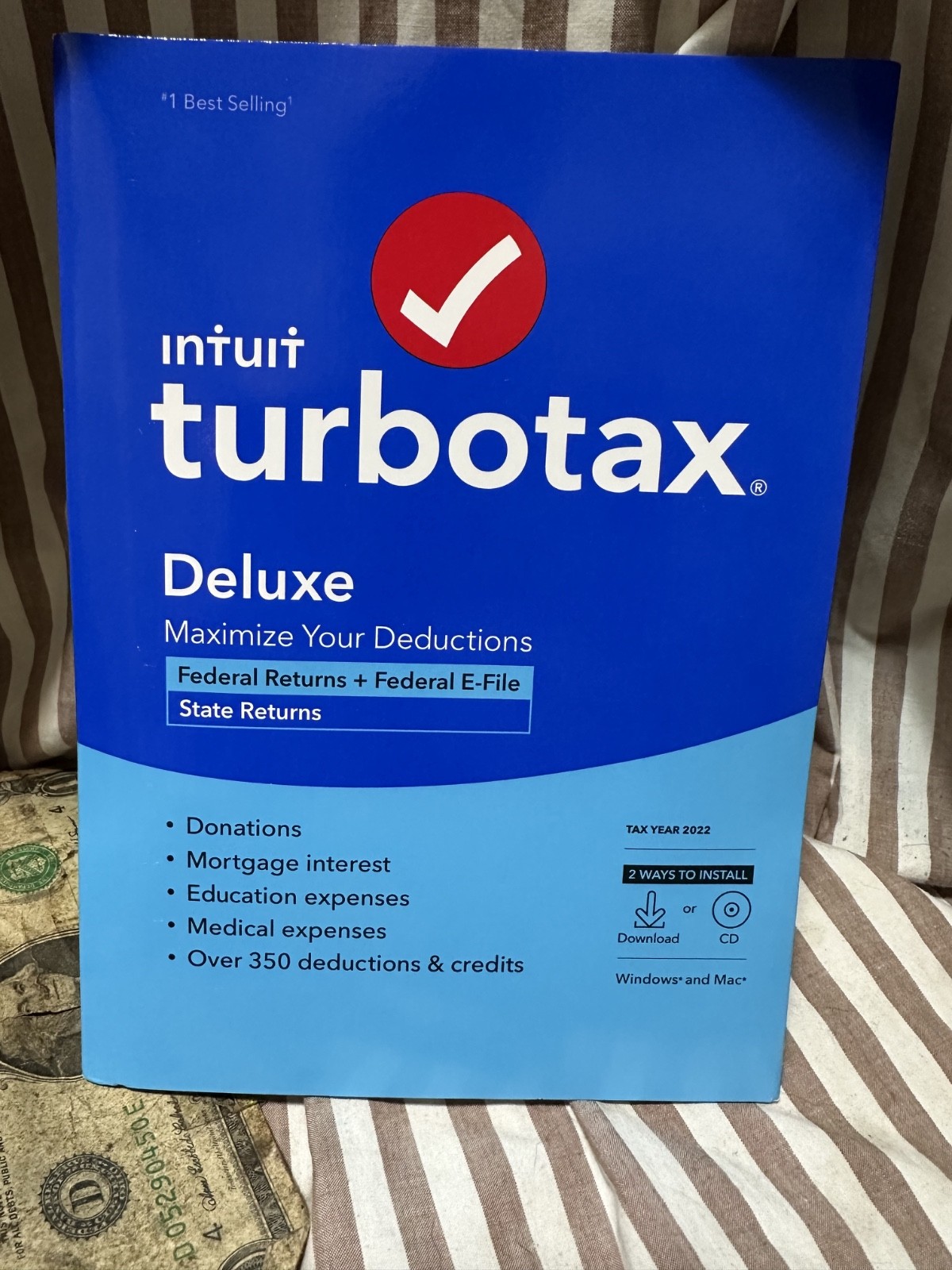 Turbotax Deluxe 2022 Federal Returns E-File + State Physical CD w license PC/MAC