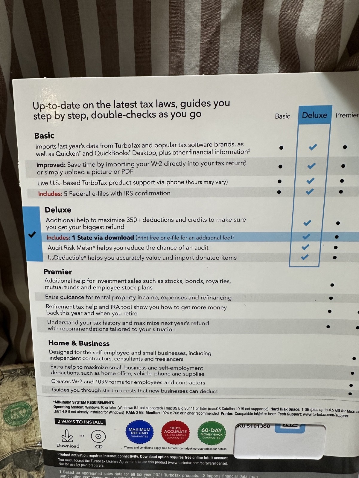 Turbotax Deluxe 2022 Federal Returns E-File + State Physical CD w license PC/MAC