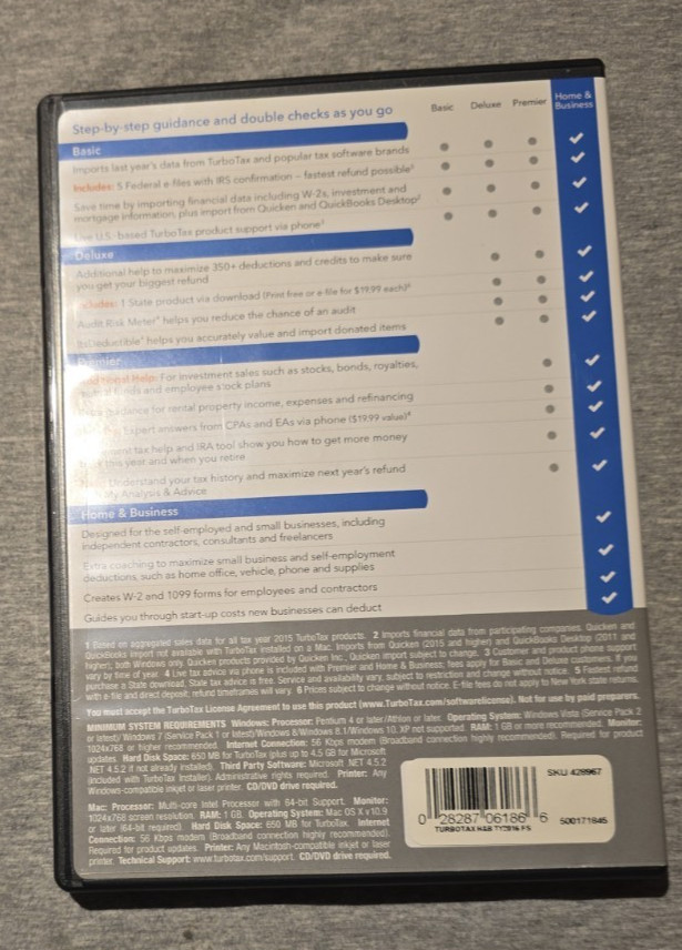 Turbotax HOME & BUSINESS 2016 Retail BOXED Sealed CD