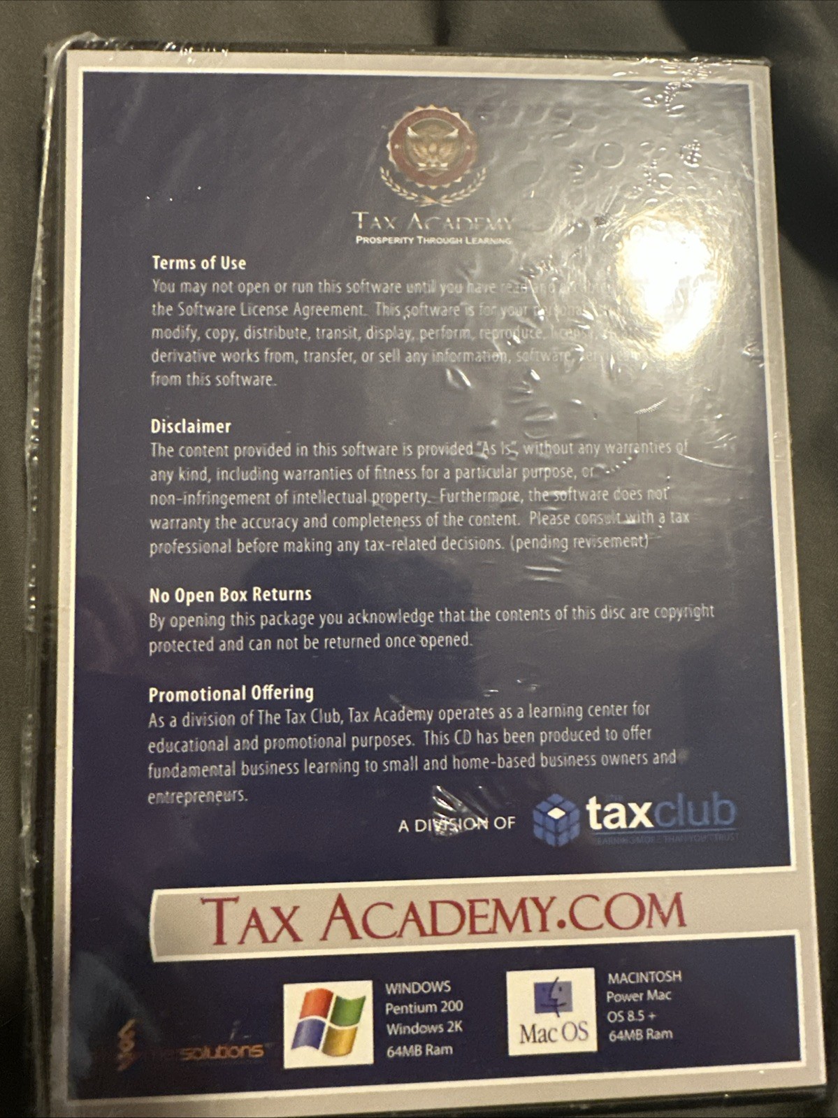 Tax Academy Small Business Starter PC CD-ROM Win Mac