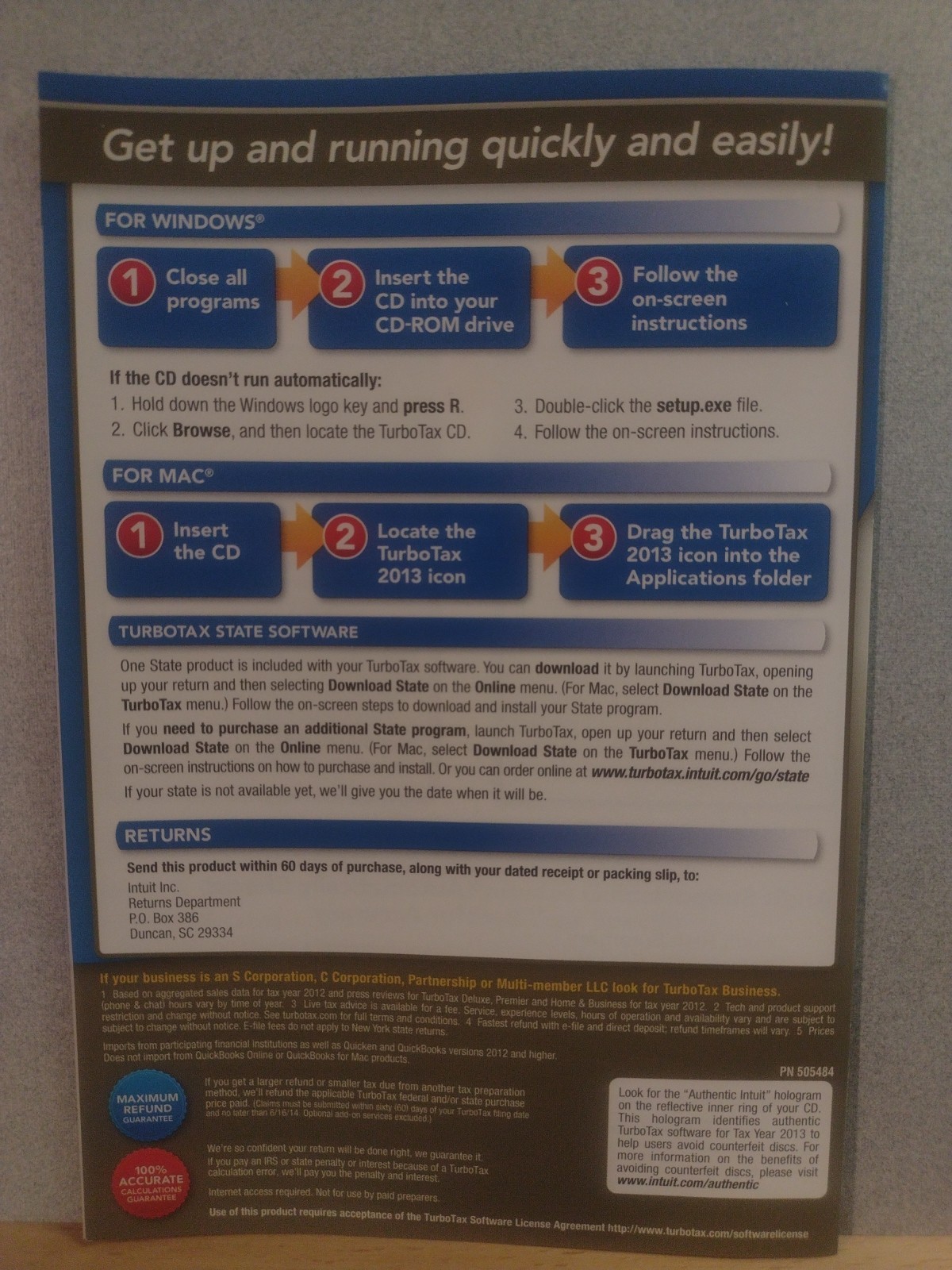 2013 TurboTax Home and Business CD Windows/Mac
