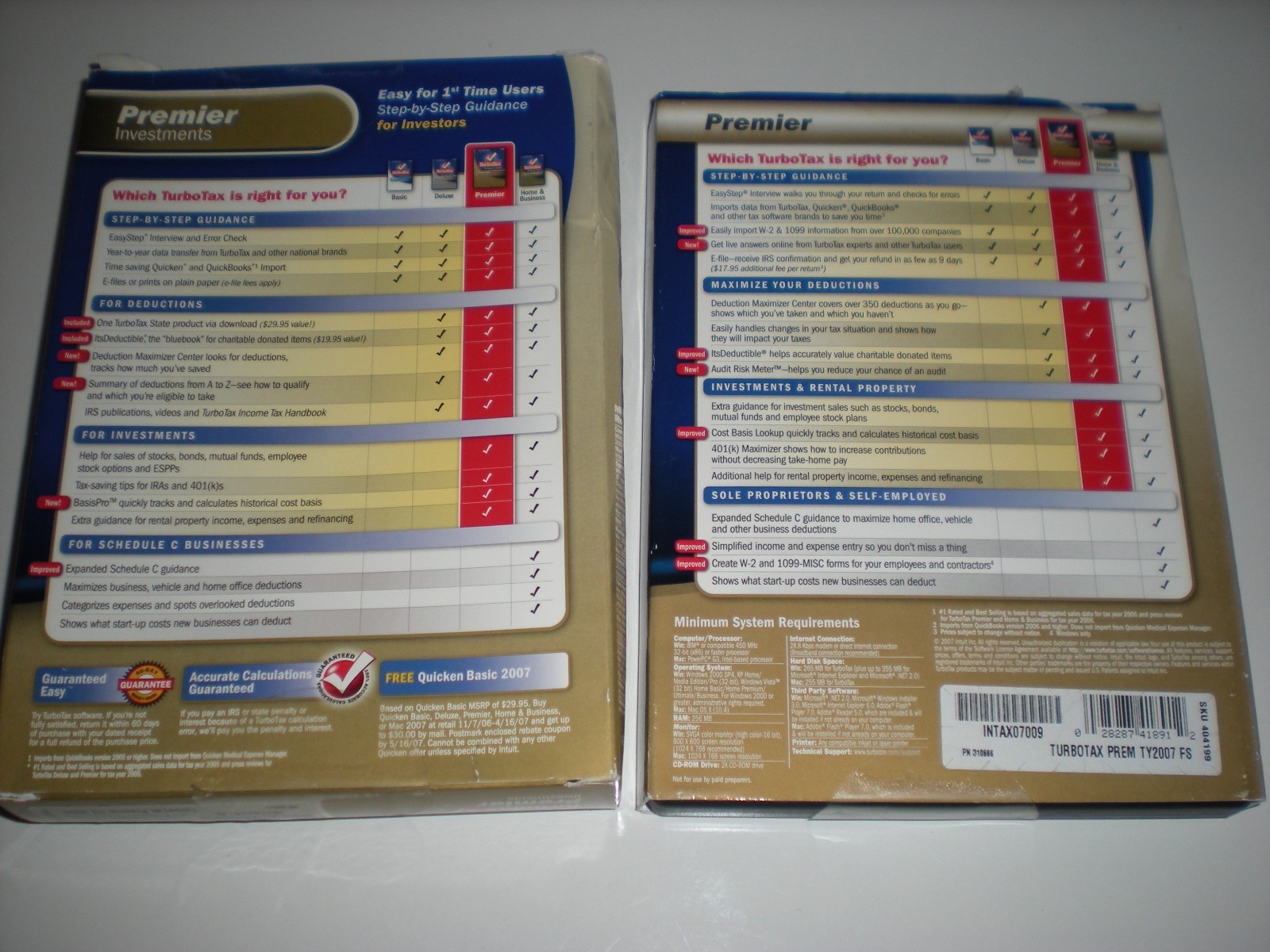 Turbotax 2006 and 2007 Premier with State (ugly boxes). New sealed packages.