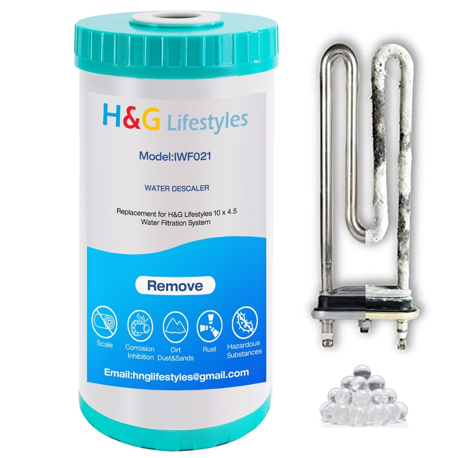 H&G Lifestyles 10×4.5 Water Descaler, Anti-Scale Saltless Softener Cartridge
