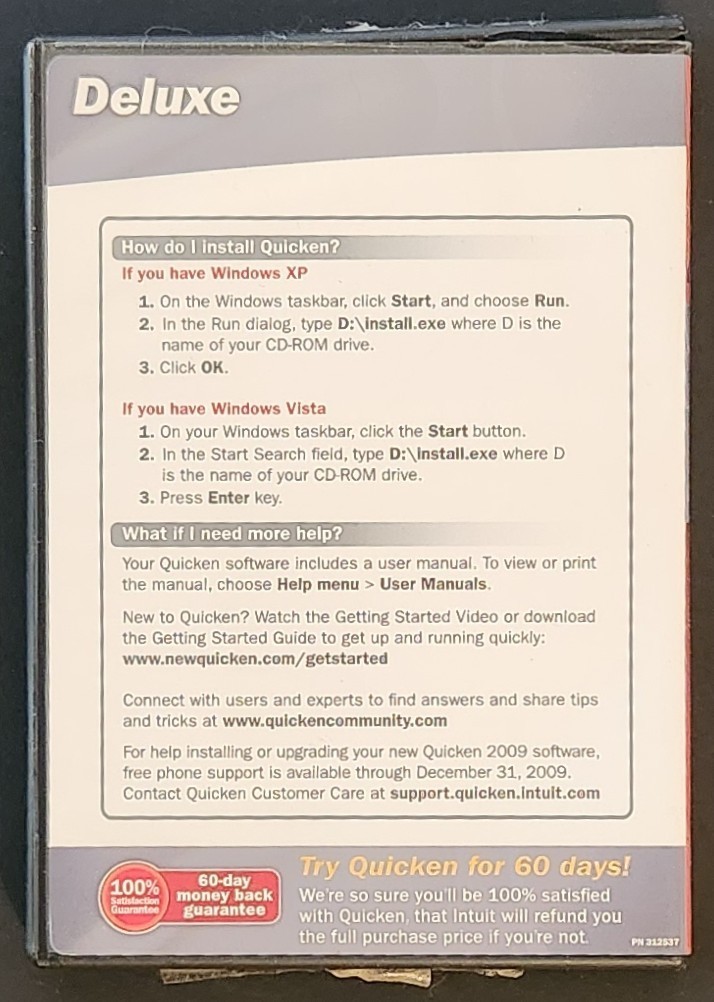 2009 Quicken Deluxe Intuit Disc PSA Clean w/ Case & Guide – No Key Code
