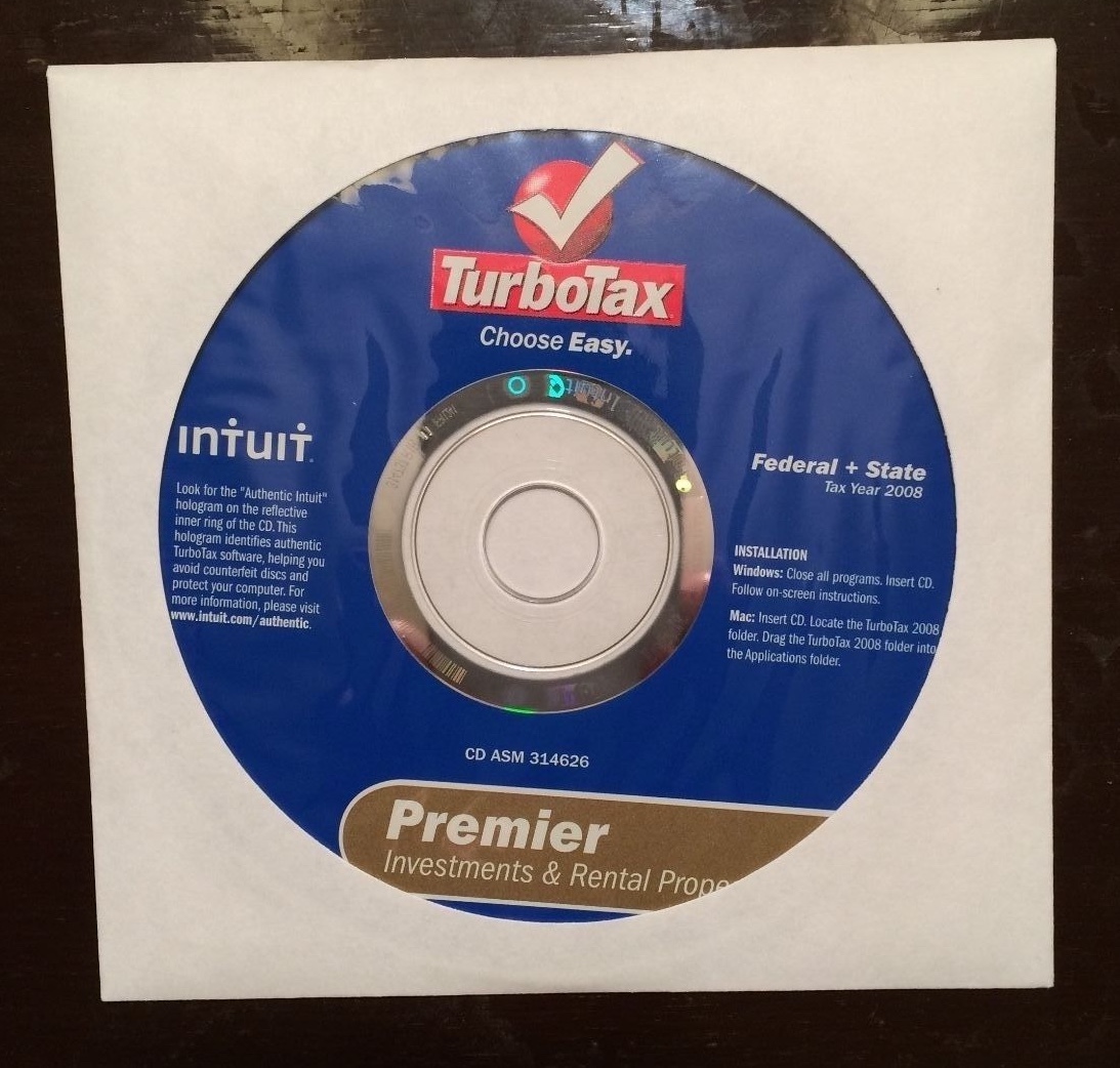 Intuit TurboTax 2008 Premier Edition Federal + State Investments & Rental LNC!