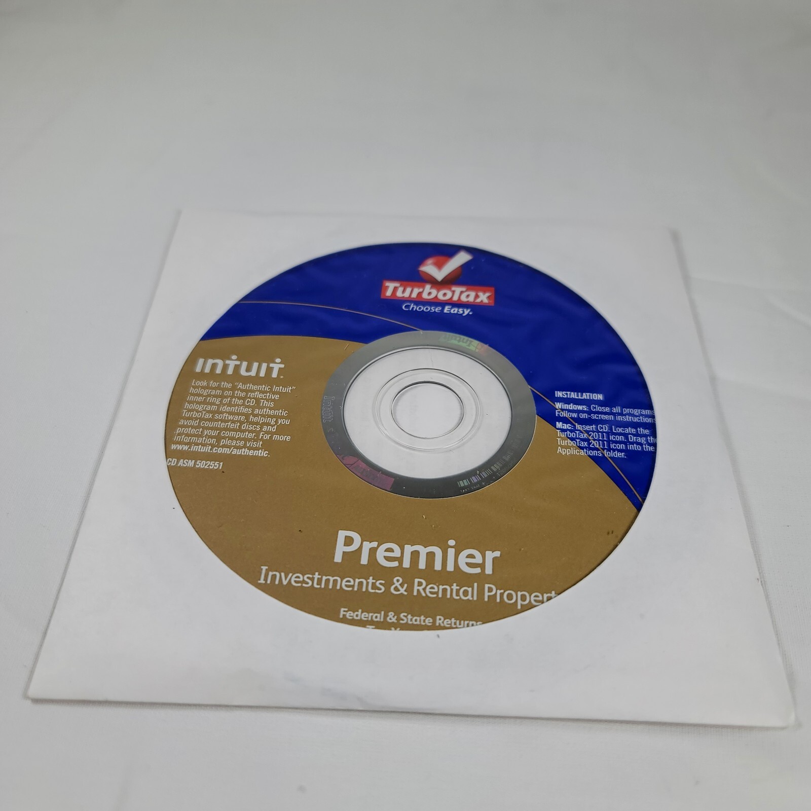 2011 TurboTax Premier, Investment And Rental Property. Fed and State. Intuit