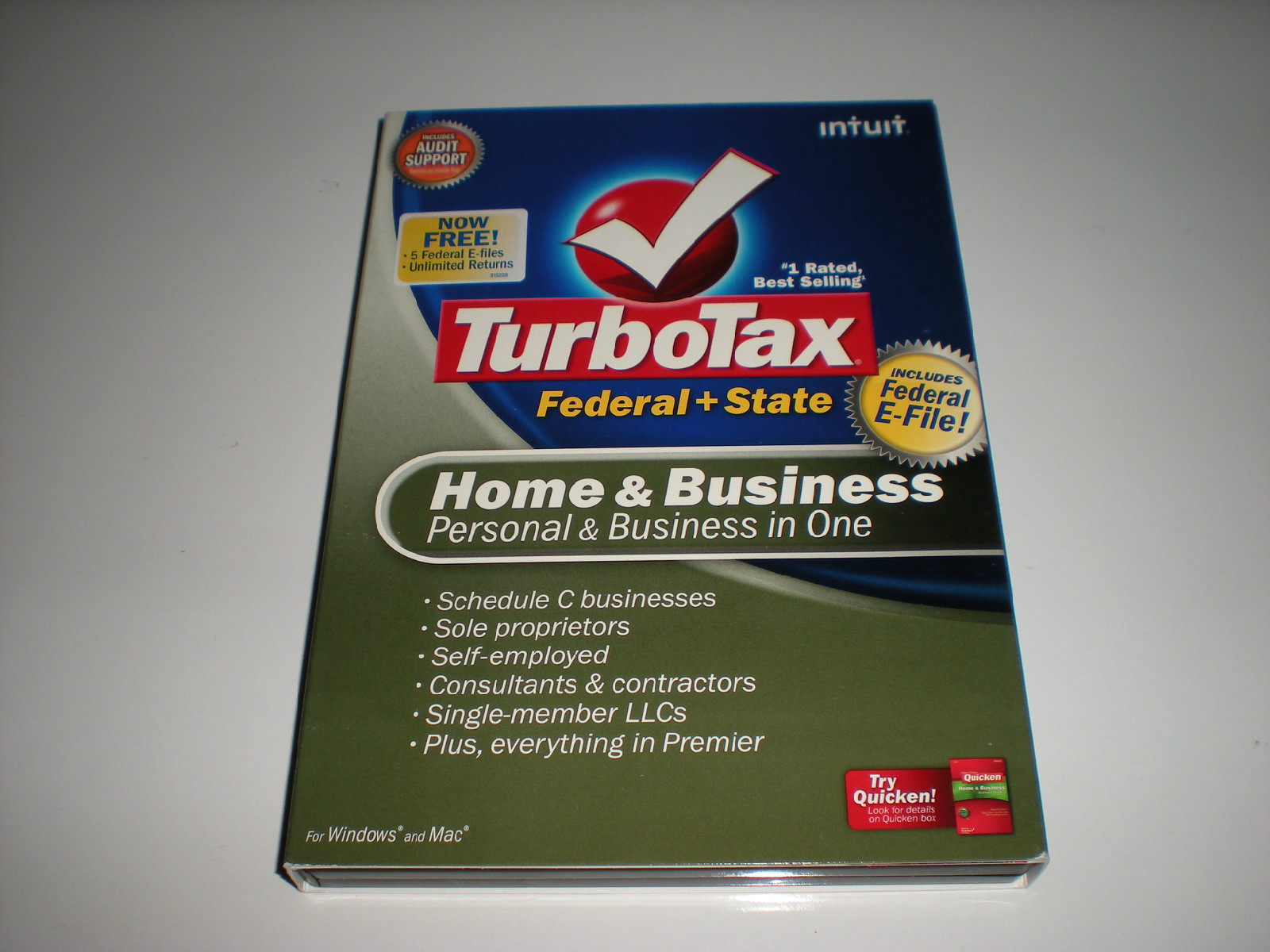 Turbotax 2008 Home & Business with state. (State support discontinued). New box.
