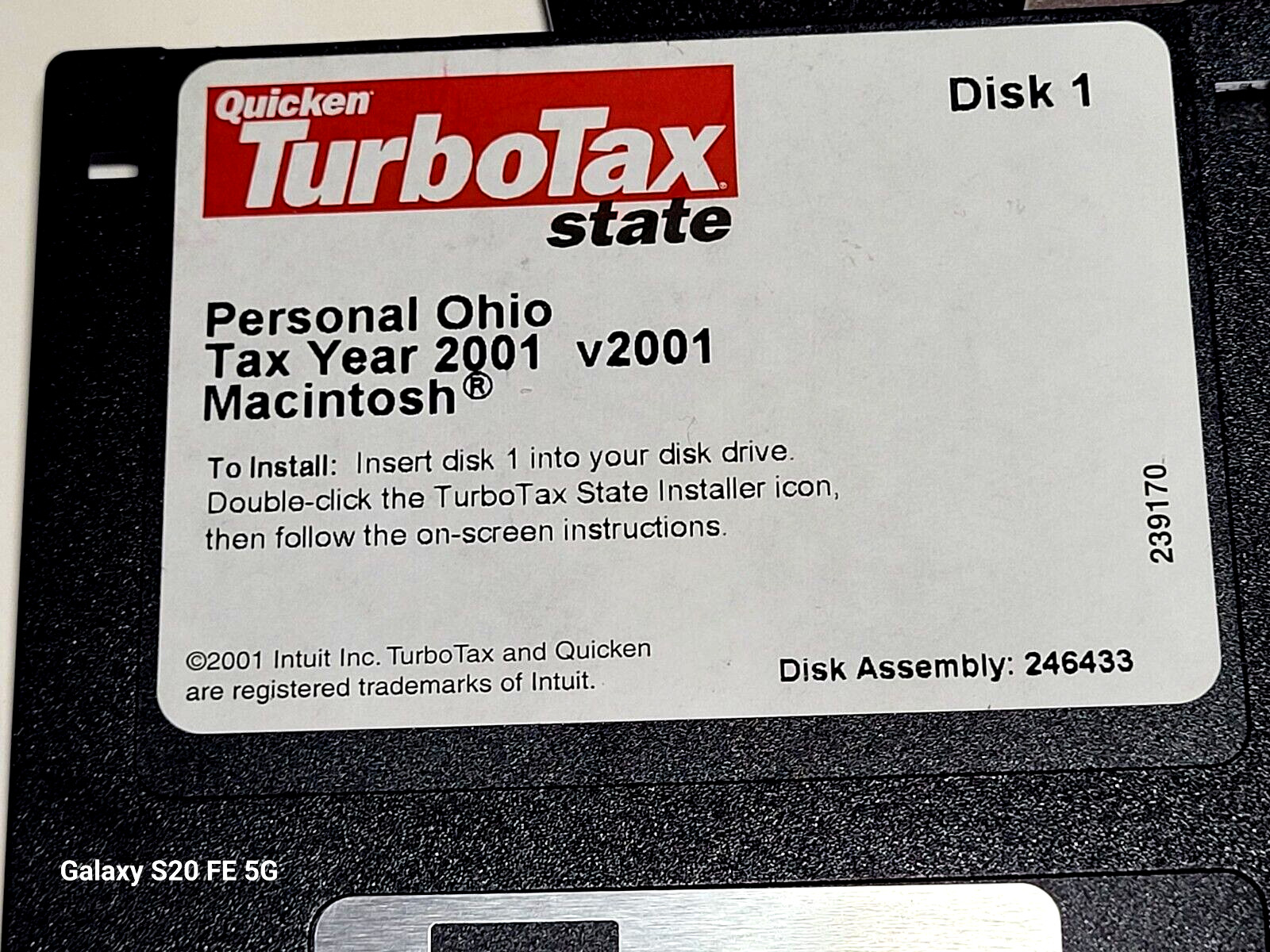2001 State Personal OHIO Tax Year -TurboTax 3.5″ Floppy Disk-Windows-DISK 1-Vtg