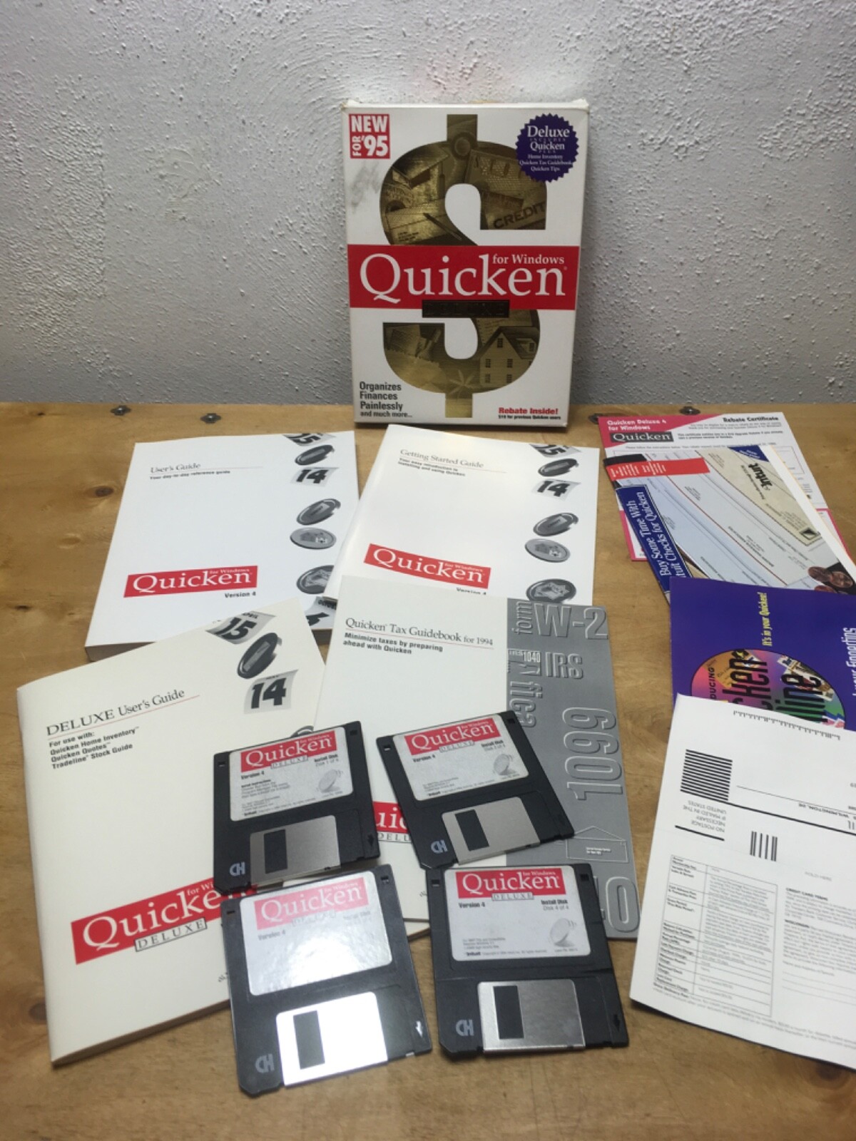 Quicken for windows Version 4 New for 95/3.5″ Floppy Big Box Software Intuit #20
