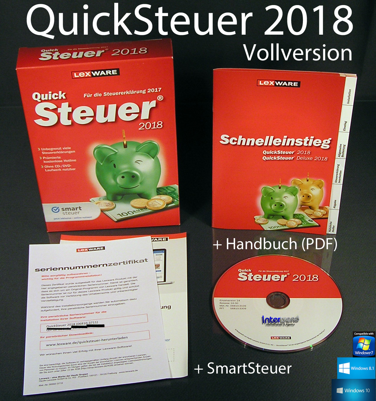 Lexware QuickSteuer 2018 Vollversion Box, CD, Handbuch (PDF) Steuerjahr 2017 NEU