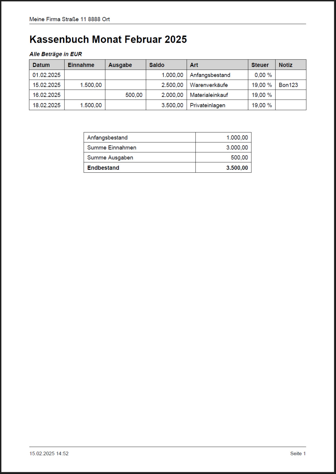 Digital cash book GoBD export PDF management of the cash book without Excel
