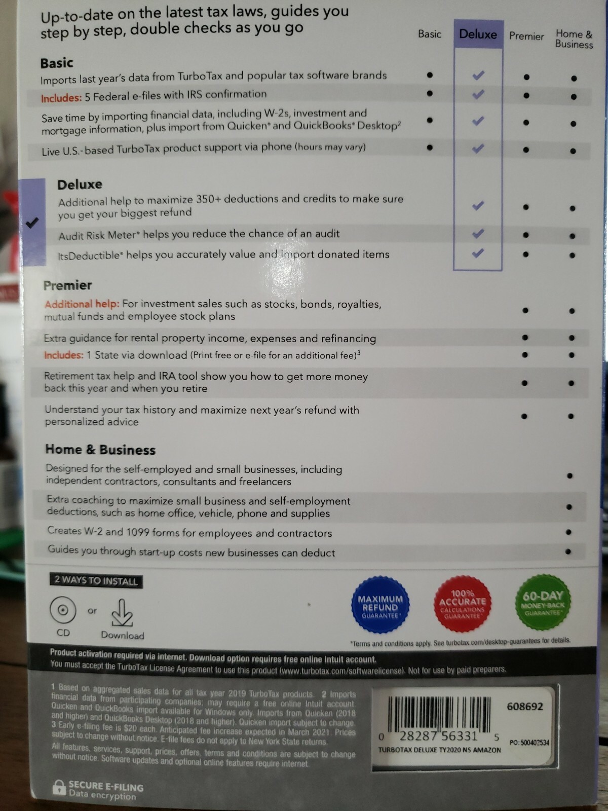 Intuit | TurboTax Deluxe 2020 | Federal Return Efile for Windows, Mac | Sealed