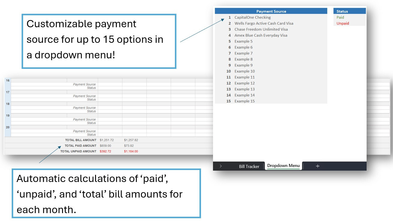 Bill Tracker – Monthly Tracker Worksheet (Excel) w/Instructions (DIGITAL ITEM)