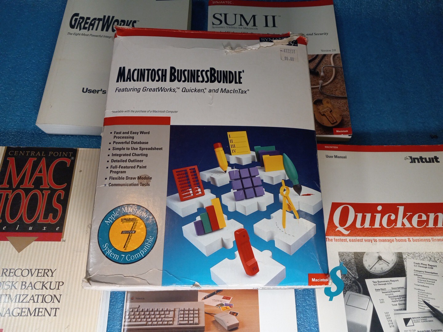 Symantec Macintosh Business Bundle MacInTax Quicken GreatWorks System 7 Apple