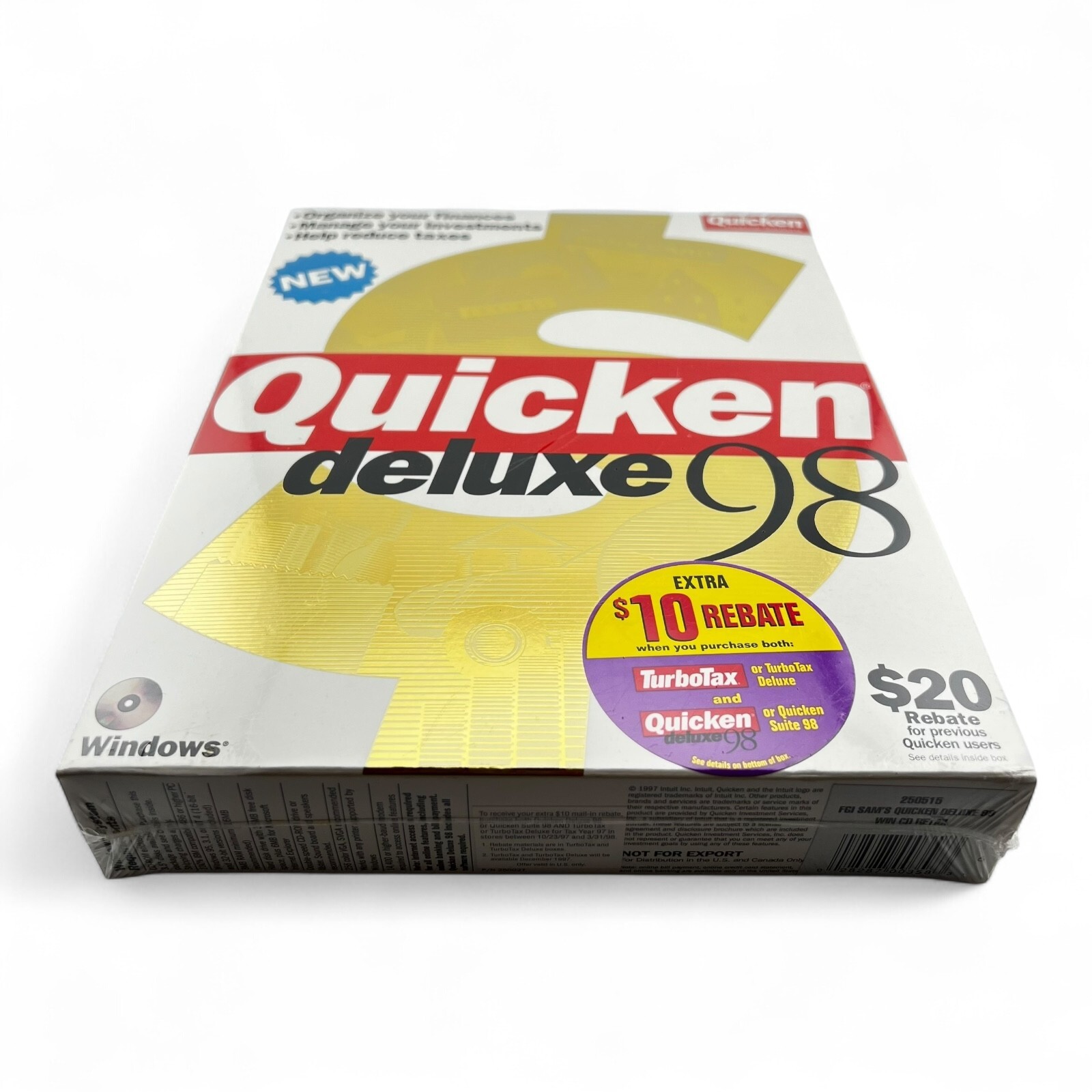 Quicken Deluxe 98 CD Windows Software Intuit Business Finance Vtg 1997 Sealed