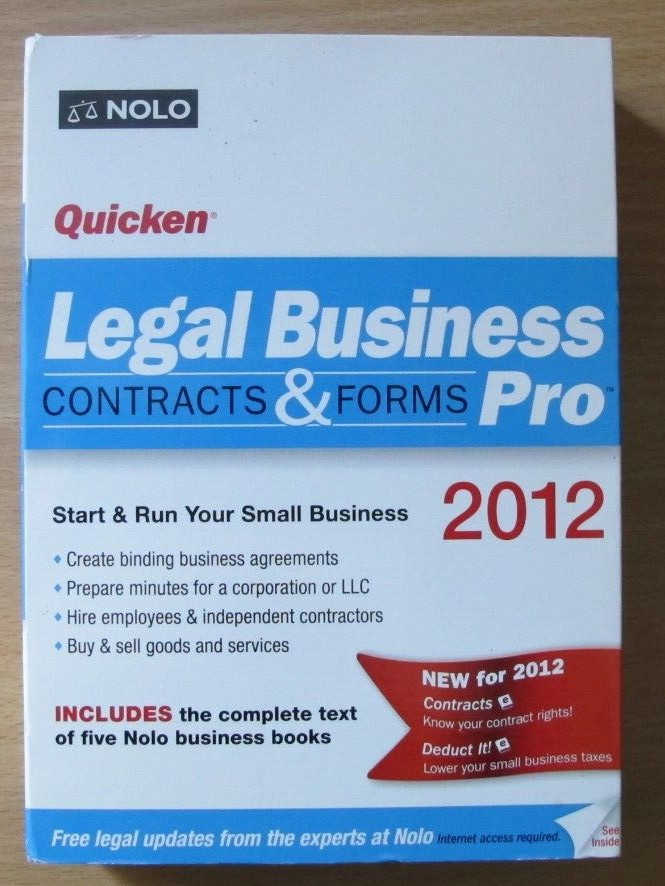 Quicken Nolo Legal Business Pro 2012 Contracts Forms Taxes Windows 10 , 7 ,Vista
