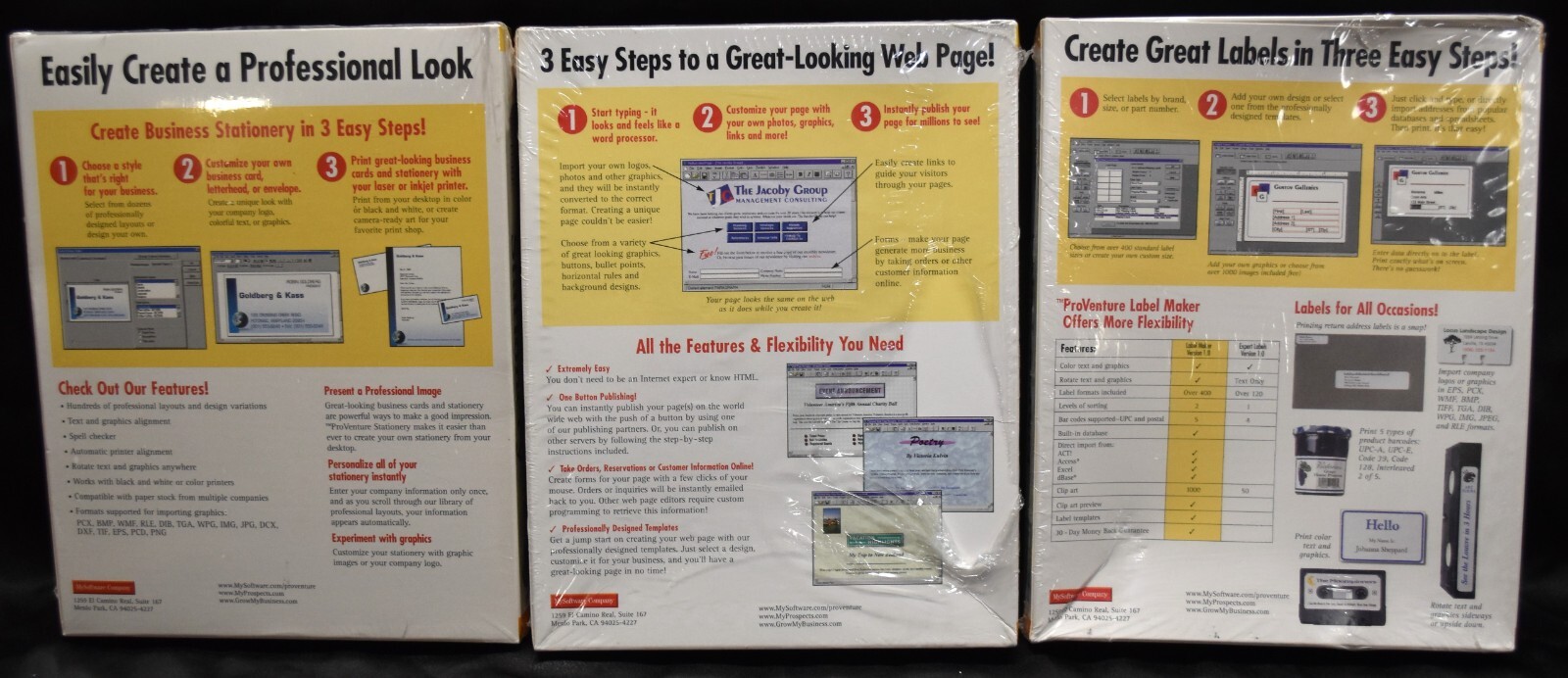 PRO VENTURE Windows 3.1/95 CD-ROM Stationery, Web Design, Label Maker – NIB