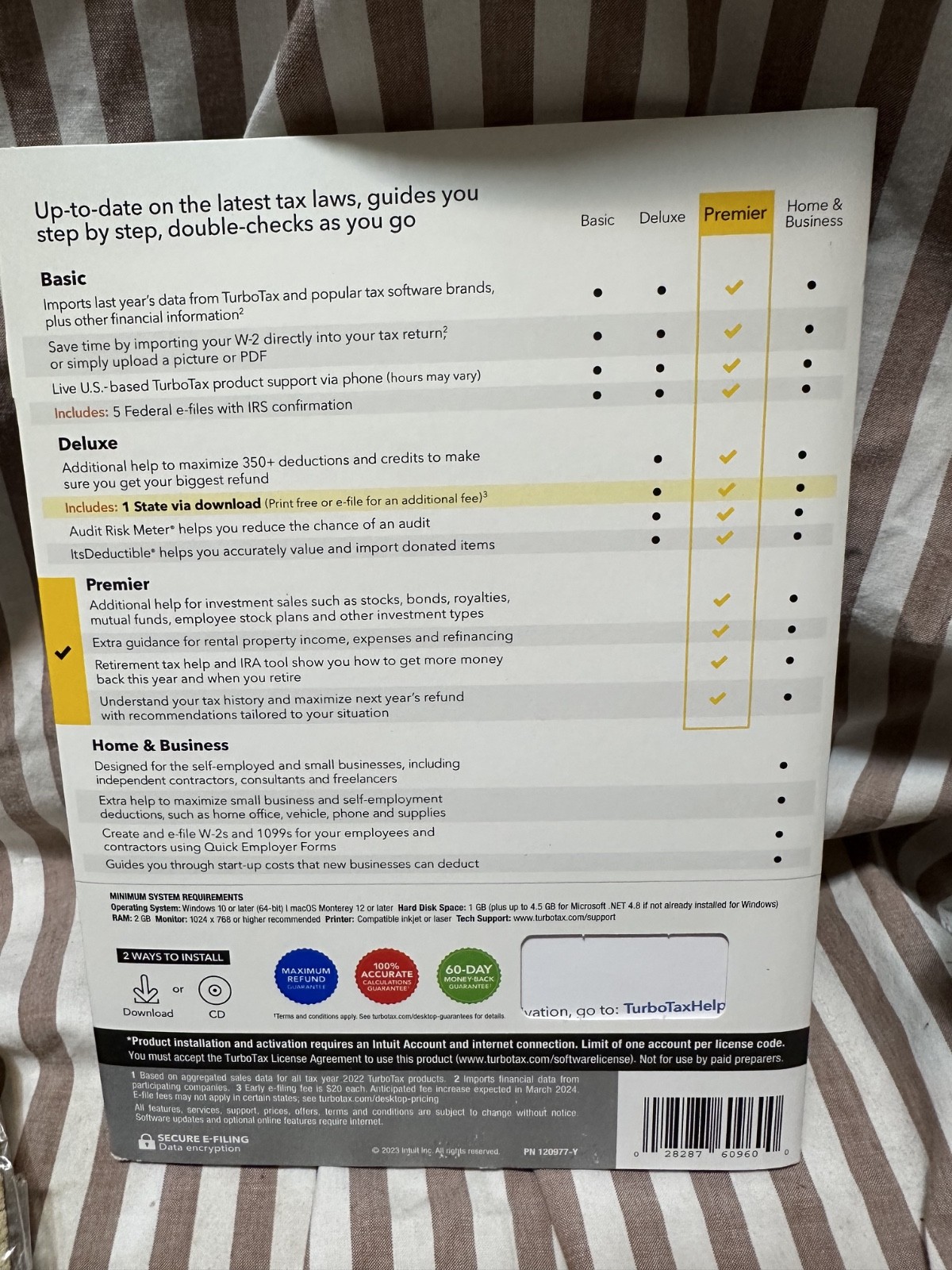NEW TurboTax Premier 2023 Federal + E-file + State CD Physical Disc Windows Mac