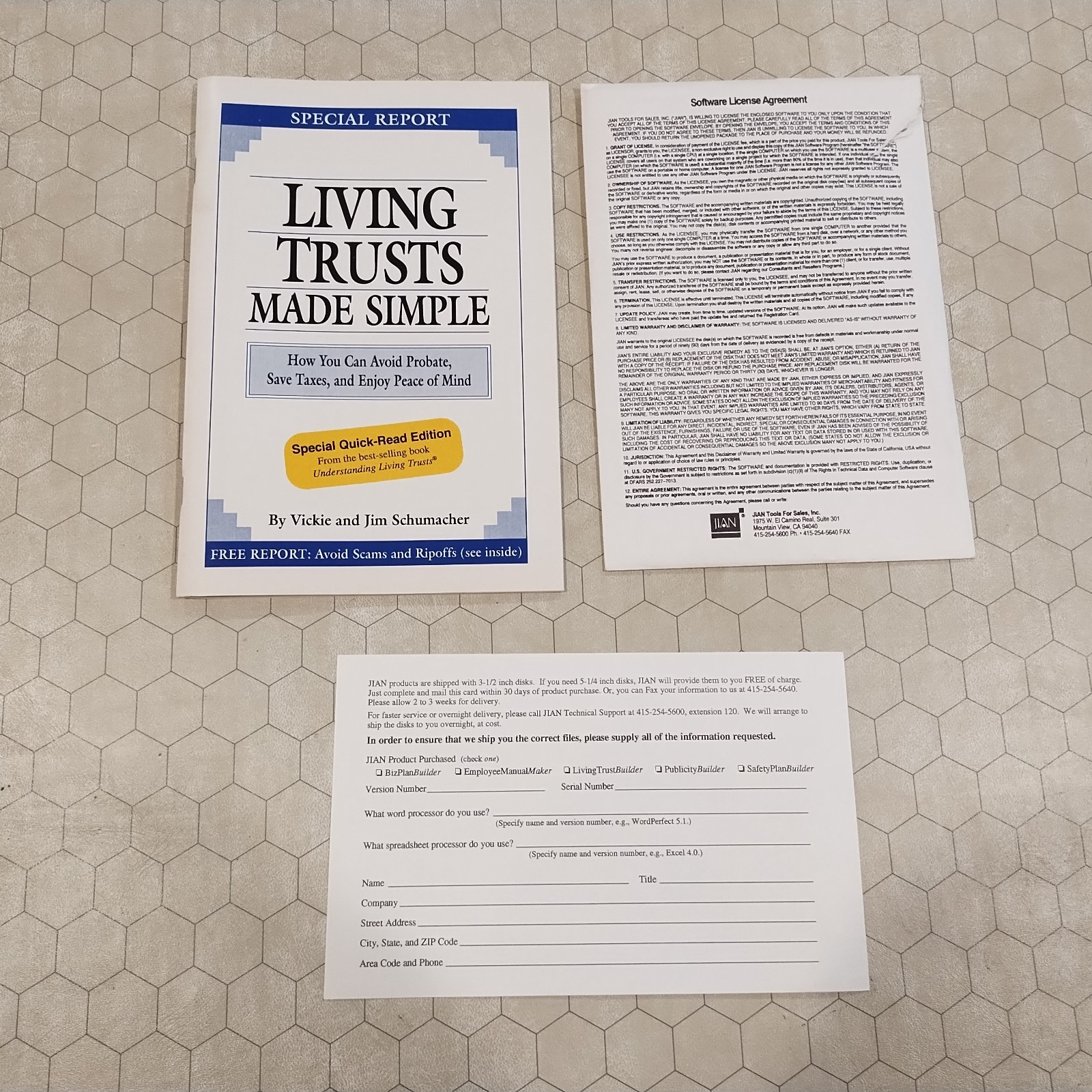 Jian Living Trust Builder, Windows/DOS, 3.5″ disks, 1994