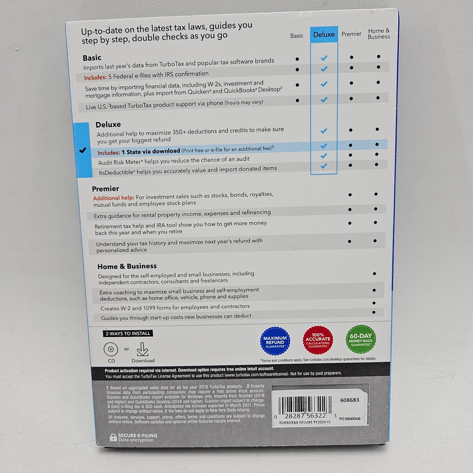 TurboTax Deluxe Federal & State Software 2020 Tax Year For Mac or Windows