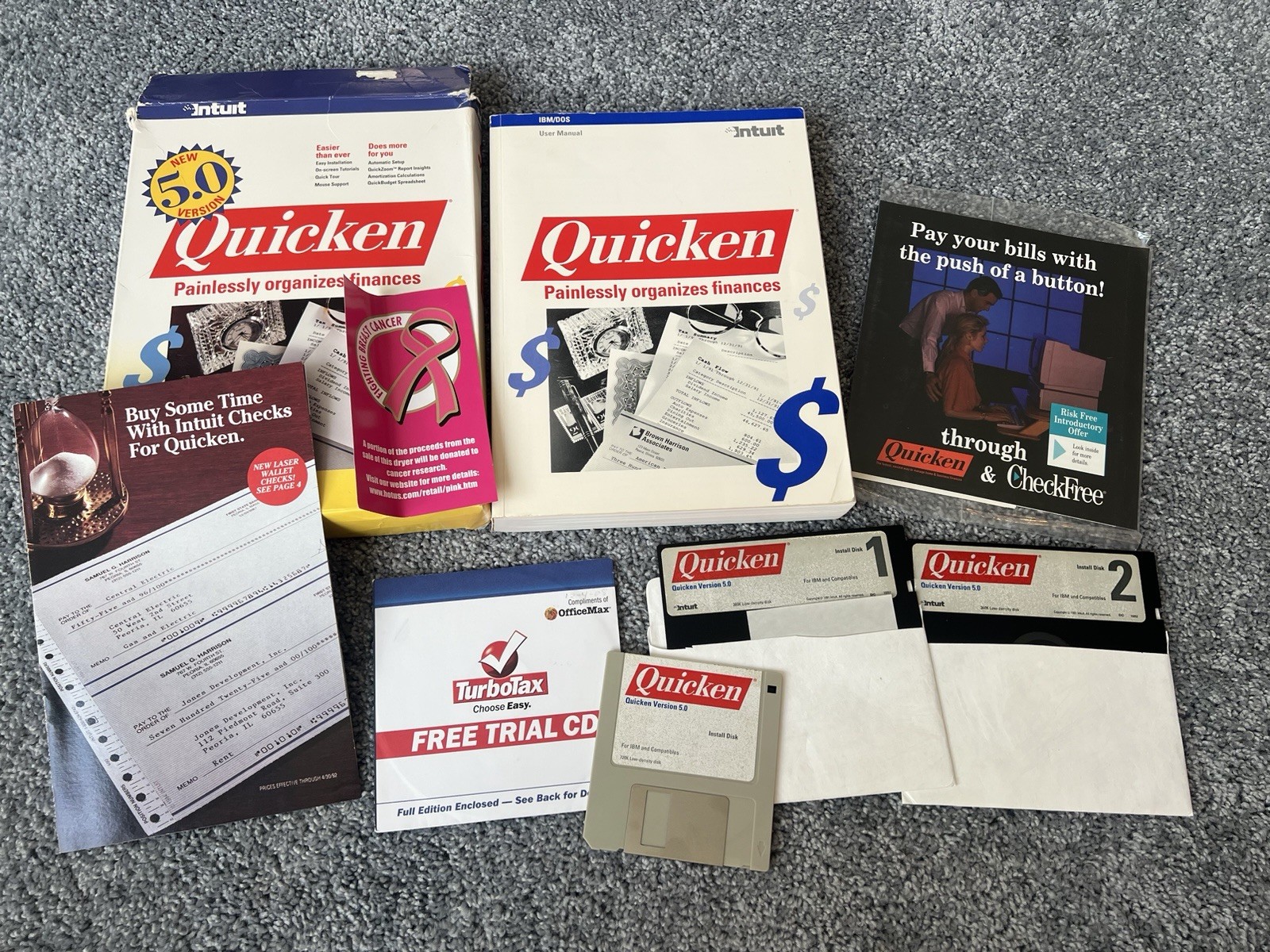 Intuit Quicken 5.0 Personal Finance Software IBM DOS 5.25″/3.5″ Floppy Disks
