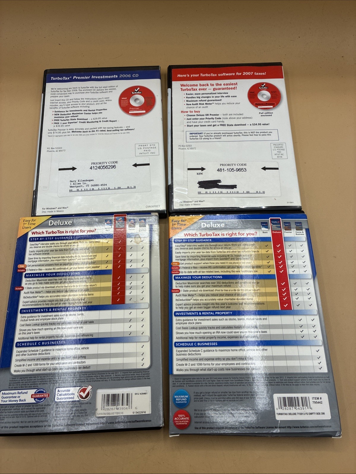 Intuit Turbo Tax Years 2006, 2007, 2012, 2013 Lot If (4) New,,Read Description