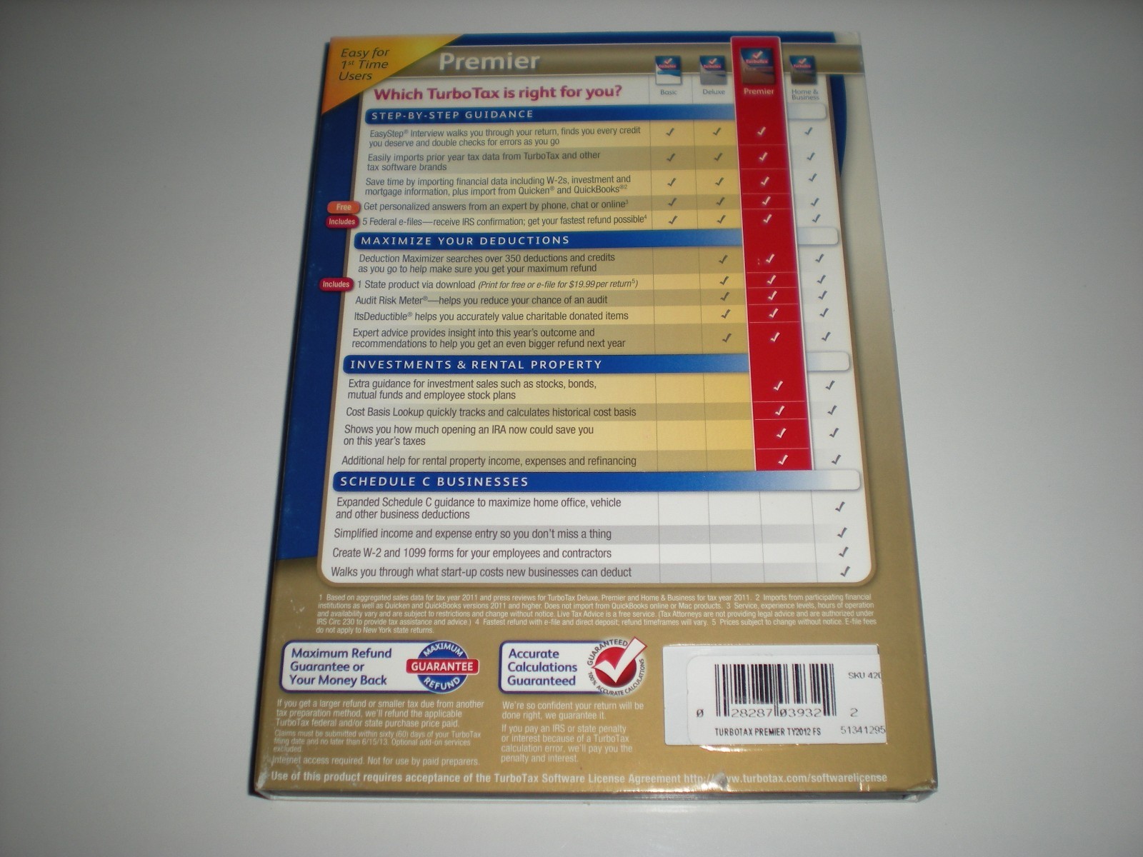 Turbotax 2012 Premier. Federal and State + Federal E-file. New in sealed box.
