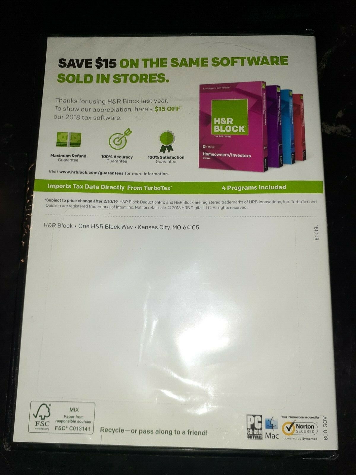 H&R Block Homeowners/Investors Deluxe Tax Software (PC, Mac, 2018) NEW!!!