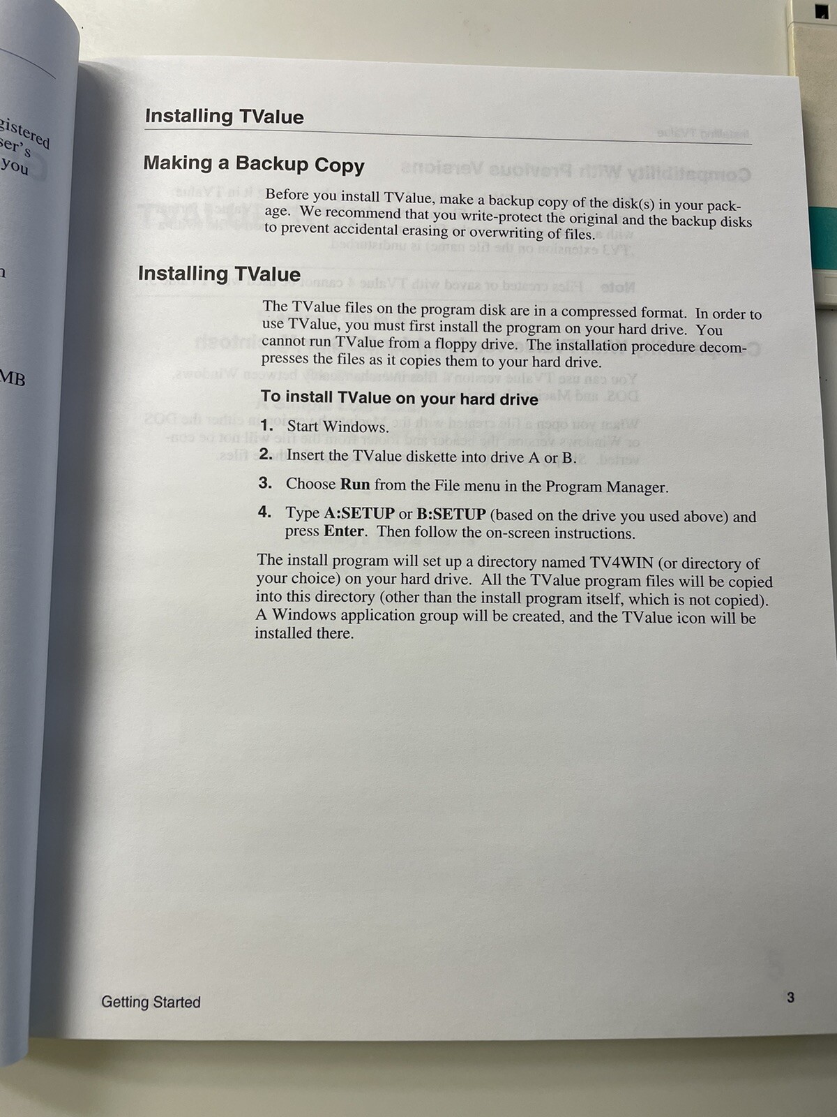 Vtg TVALUE User’s Guide W/ 3.5″ Diskette Windows Ver. 4 – Published 1994