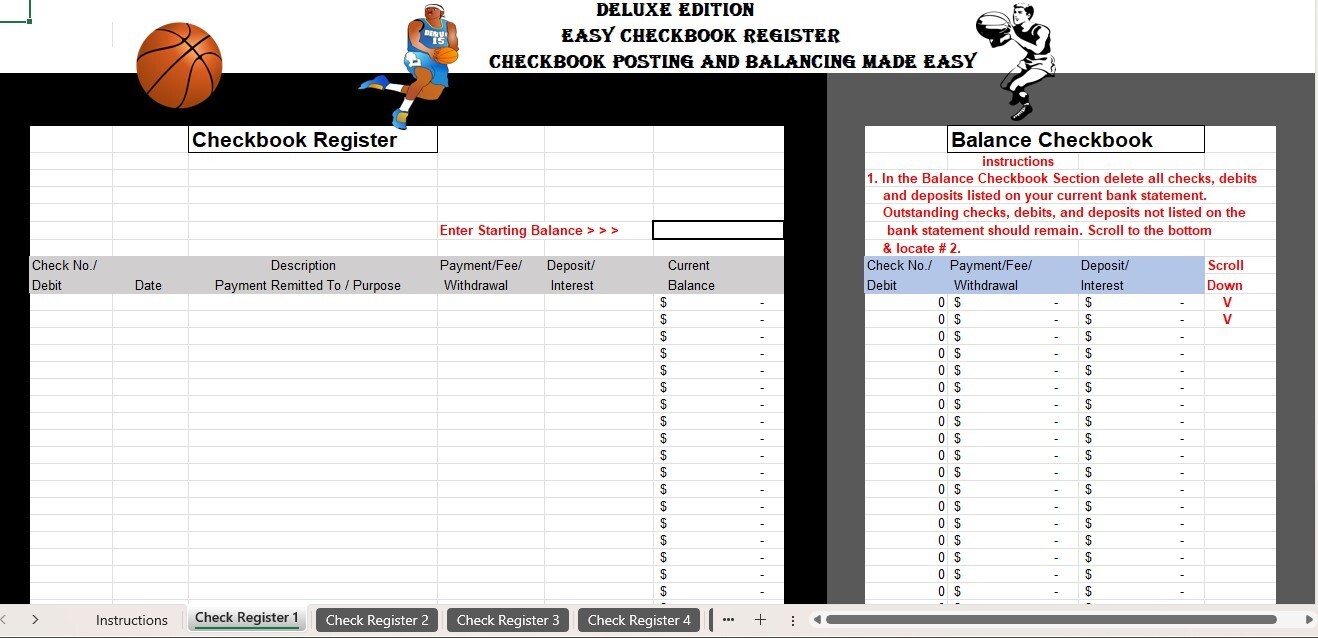 Checkbook Register Excel Spreadsheet, For PC or Android + FREE Budget Template