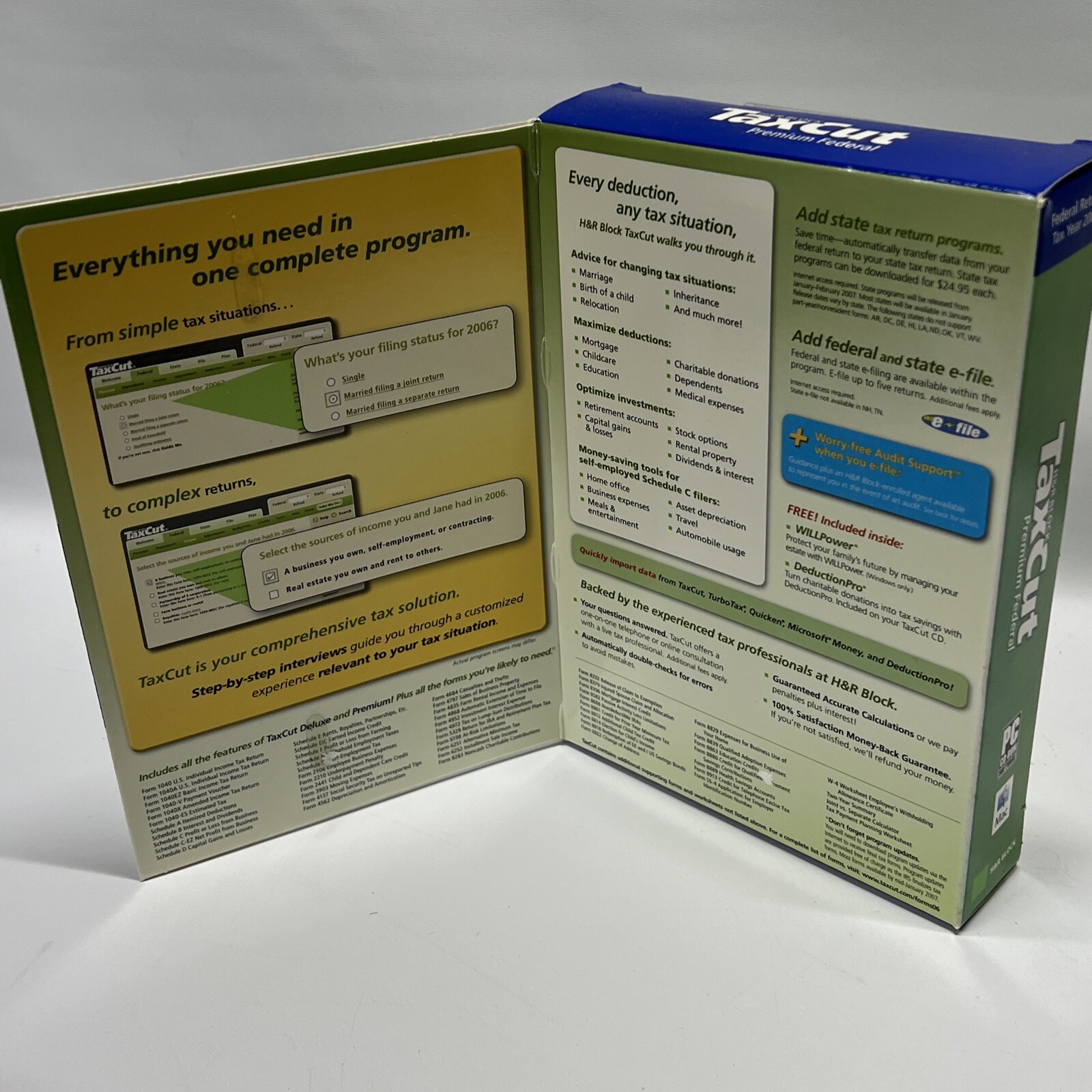 H&R Block Tax Cut Software Premium Federal Windows & Mac CD +Willpower E File!