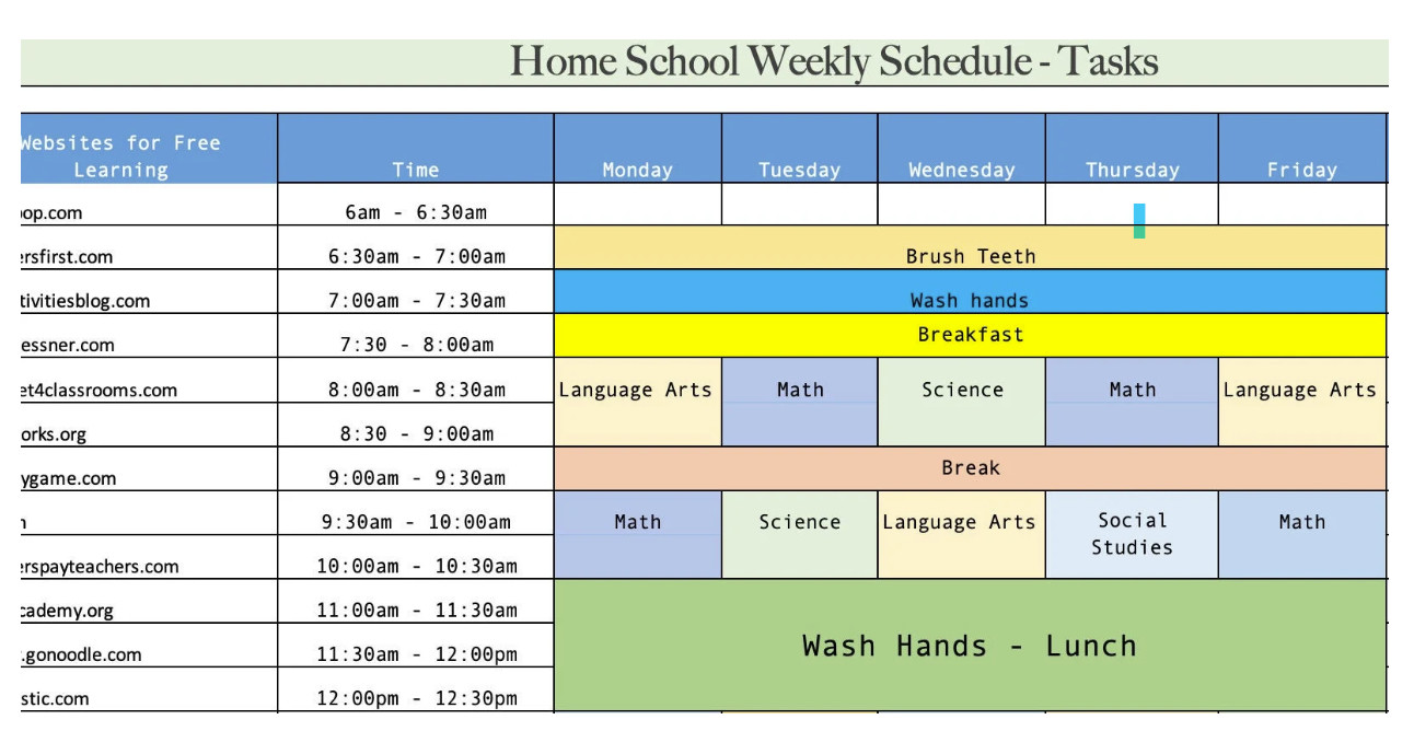 Homeschool Excel weekly Schedule Calendar Weekly Easy to Customize