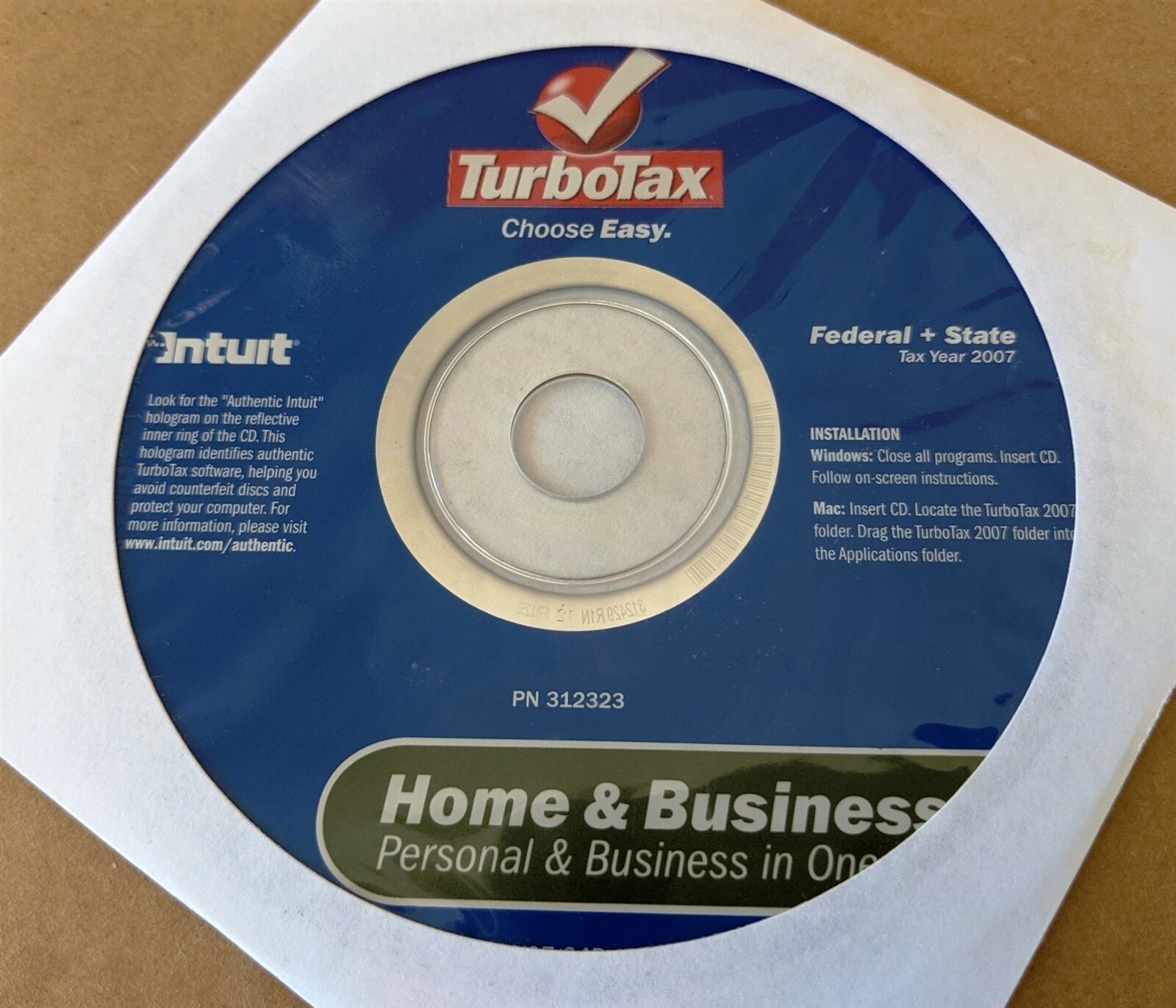2007 Intuit TurboTax Home & Business Schedule C Federal+State CD Windows & Mac