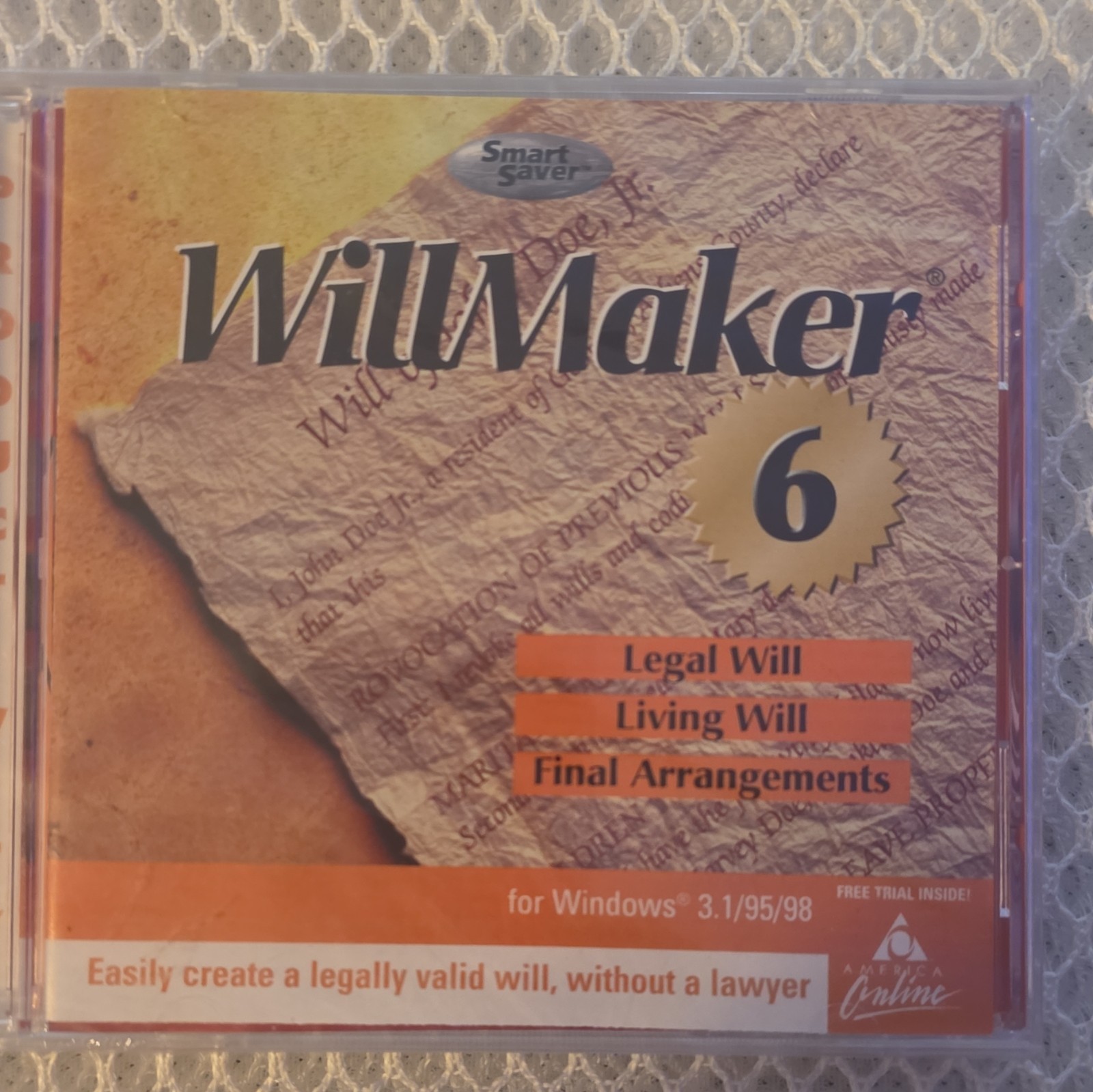 SmartSaver WillMaker 6 Home Legal Software CD for Windows 3.1/95/98
