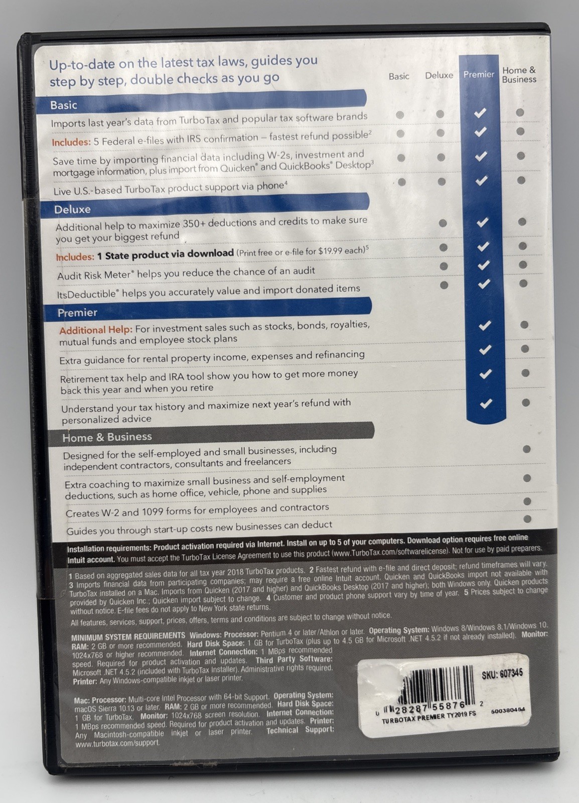 Intuit TurboTax Premier 2019 Investments & Rental Property Federal State Win Mac