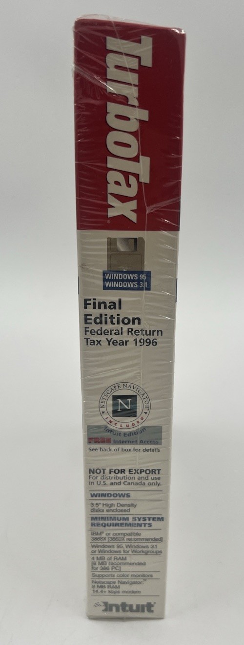 Quicken Turbo Tax 1996 Final Edition For Windows 95 & Windows 3.1 NEW SEALED
