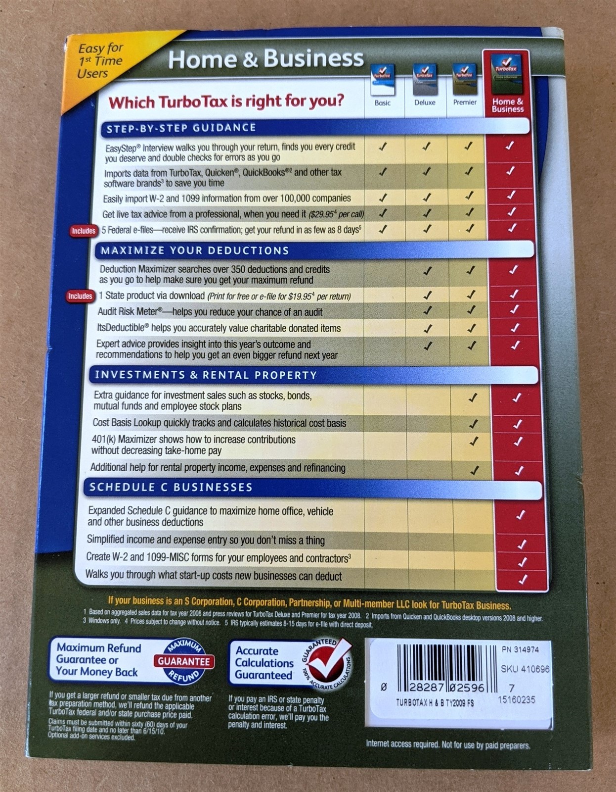 2009 Intuit TurboTax Home & Business Schedule C Federal+State CD Windows & Mac
