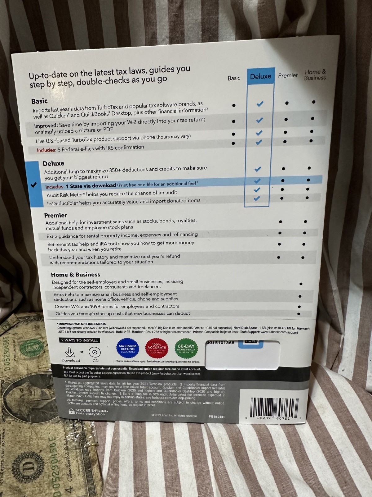 Turbotax Deluxe 2022 Federal Returns E-File + State Physical CD w license PC/MAC