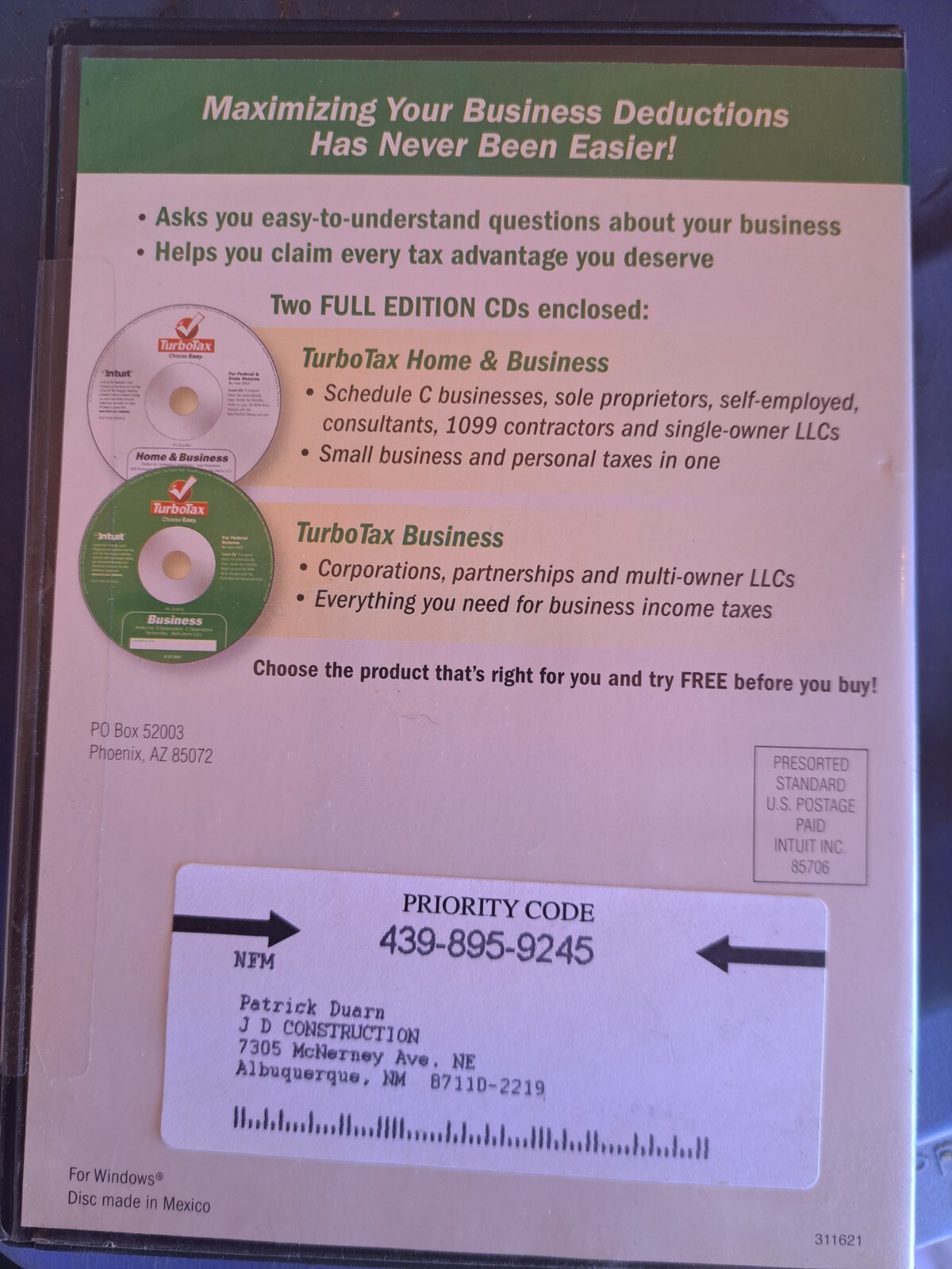 TurboTax Home & Business Tax Year 2007 Federal+State for Windows & Mac
