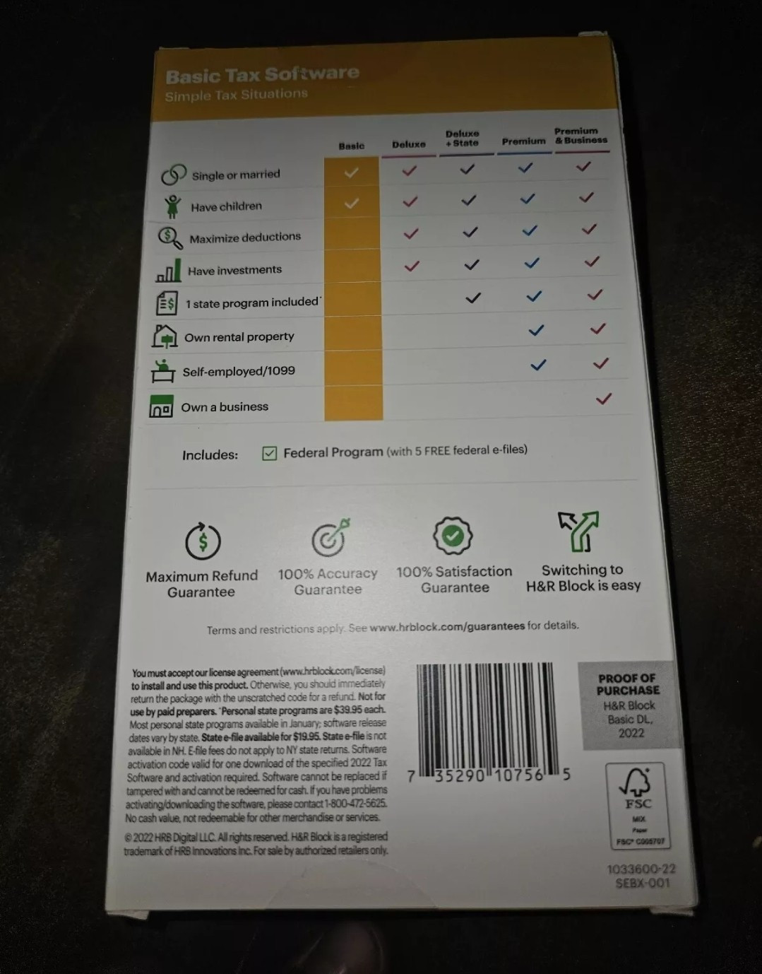 Block Financial Software H&R Block Tax Software Basic 2022 Ugly Box Sealed