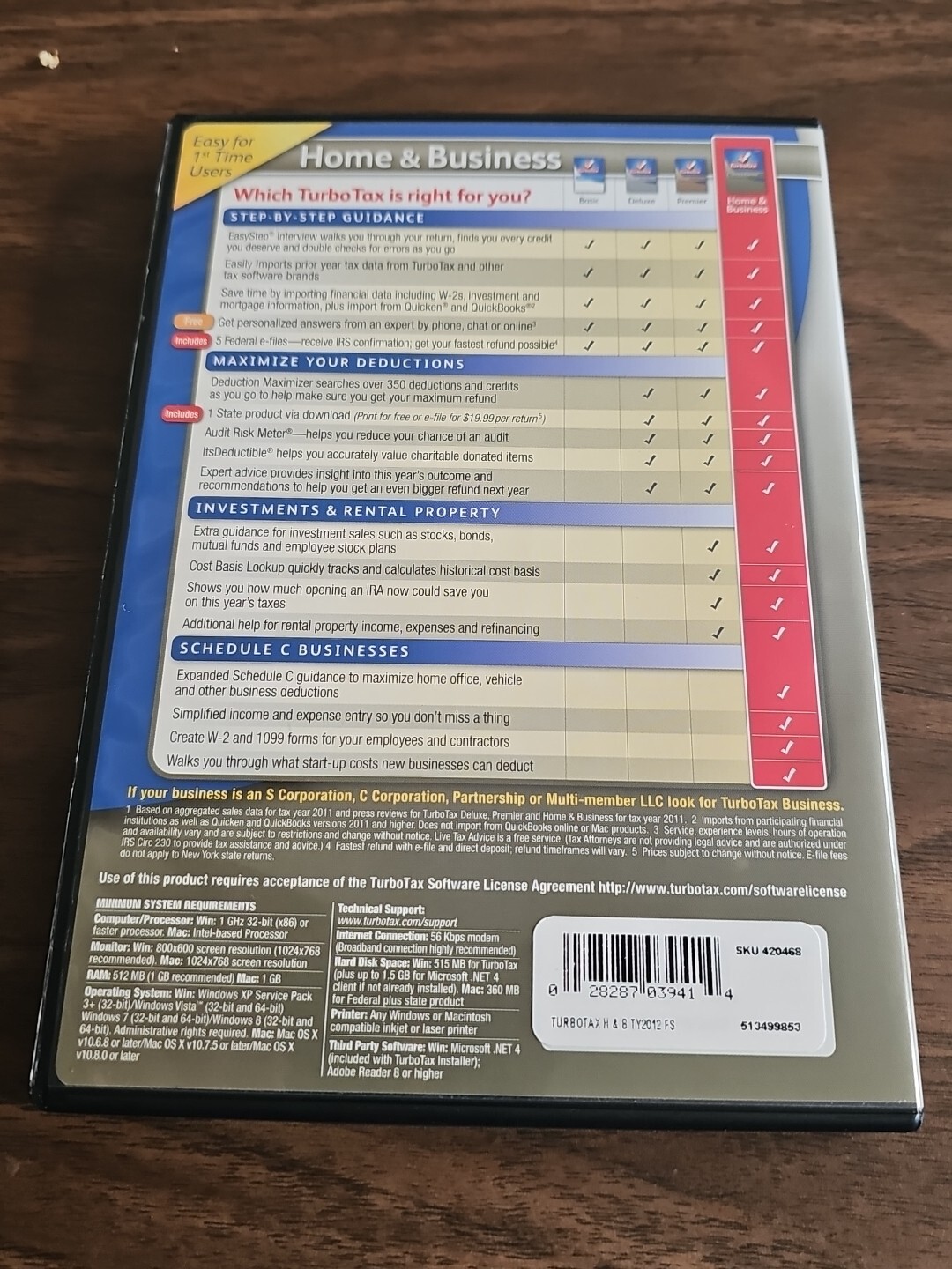2012 Turbotax Home & Business Federal & State CD PERSONAL & SMALL BUSINESS